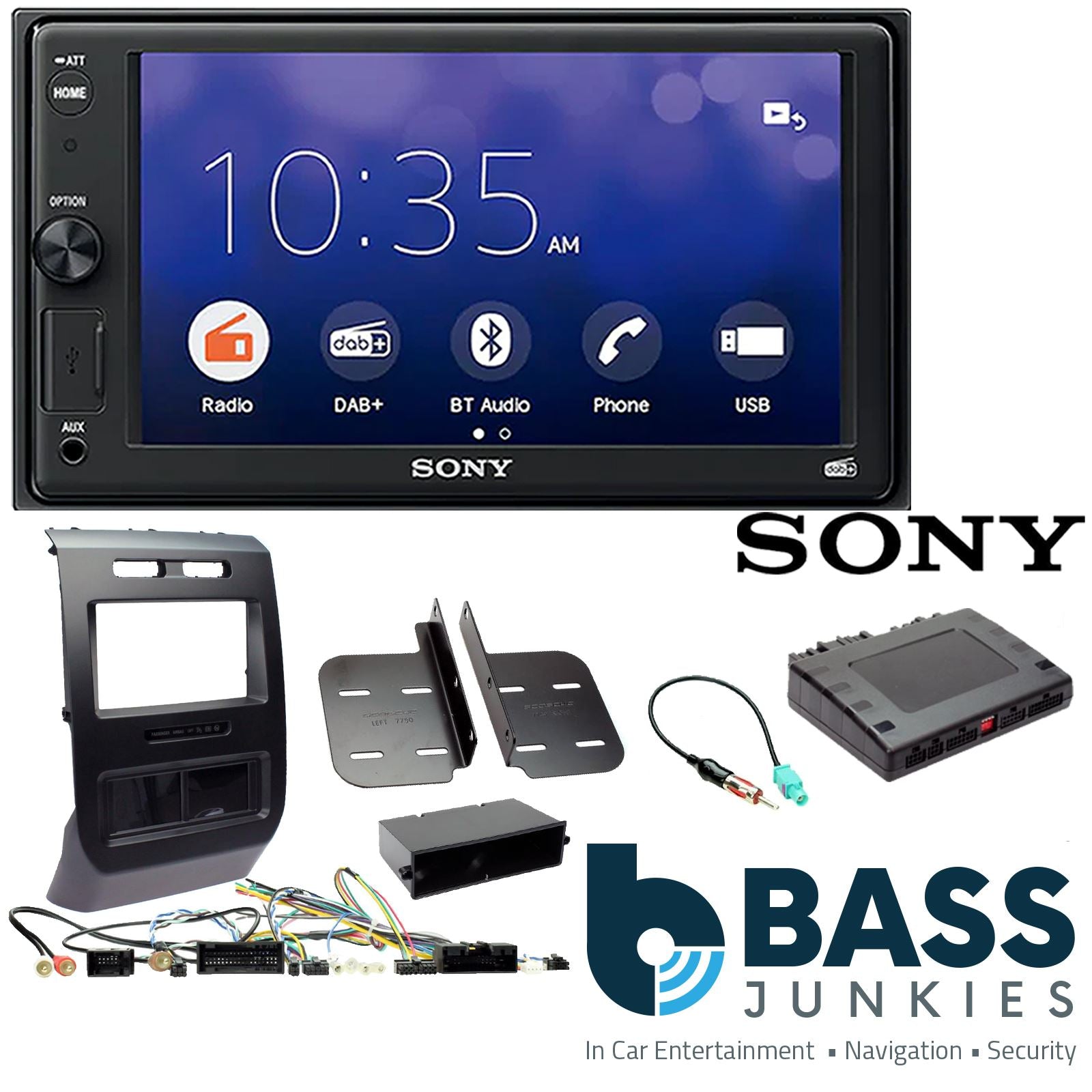 SONY XAV-1550D DAB+ Smart Bluetooth Car Radio + Stereo fitting kit + Steering Wheel Controls Loom for Ford F-150 2015-2020