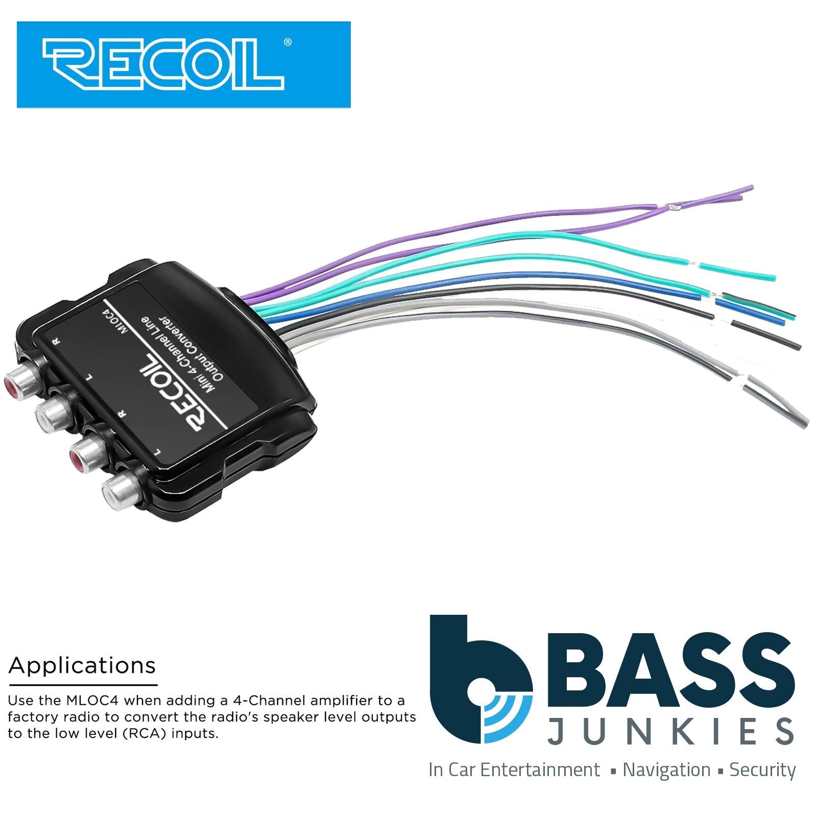 Recoil MLOC4 - Car Stereo High to Low 4 Channel Speaker to RCA Phono Convertor