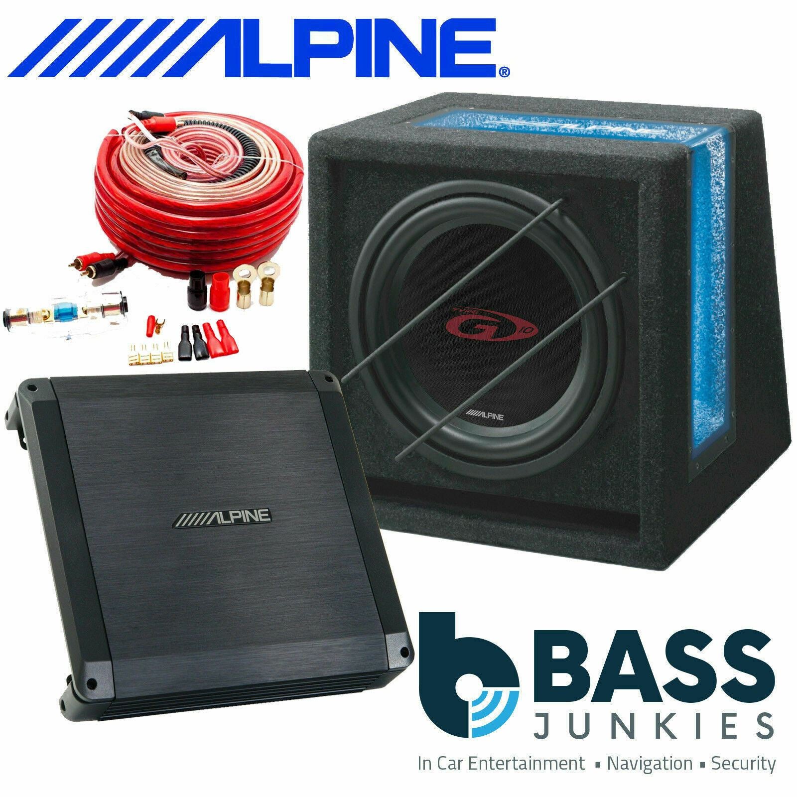 Alpine Type-G Series 8" 400 Watts Bass Reflex Car Bass Box & Alpine BBX-T600 2 Channel 300 Watts Amplifier Kit
