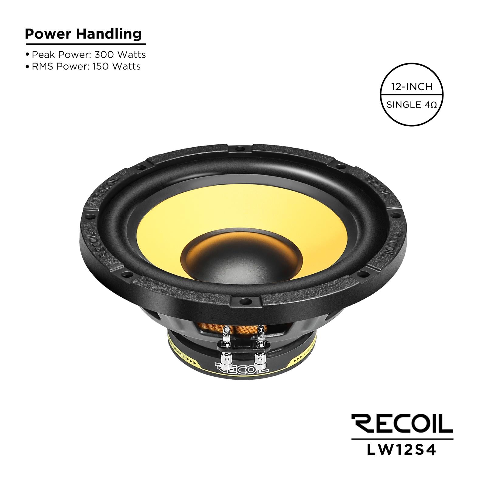 Recoil LW12S4 - 300 Watts 12" 30cm Single Voice Coil 4-Ohm Car Sub Subwoofer