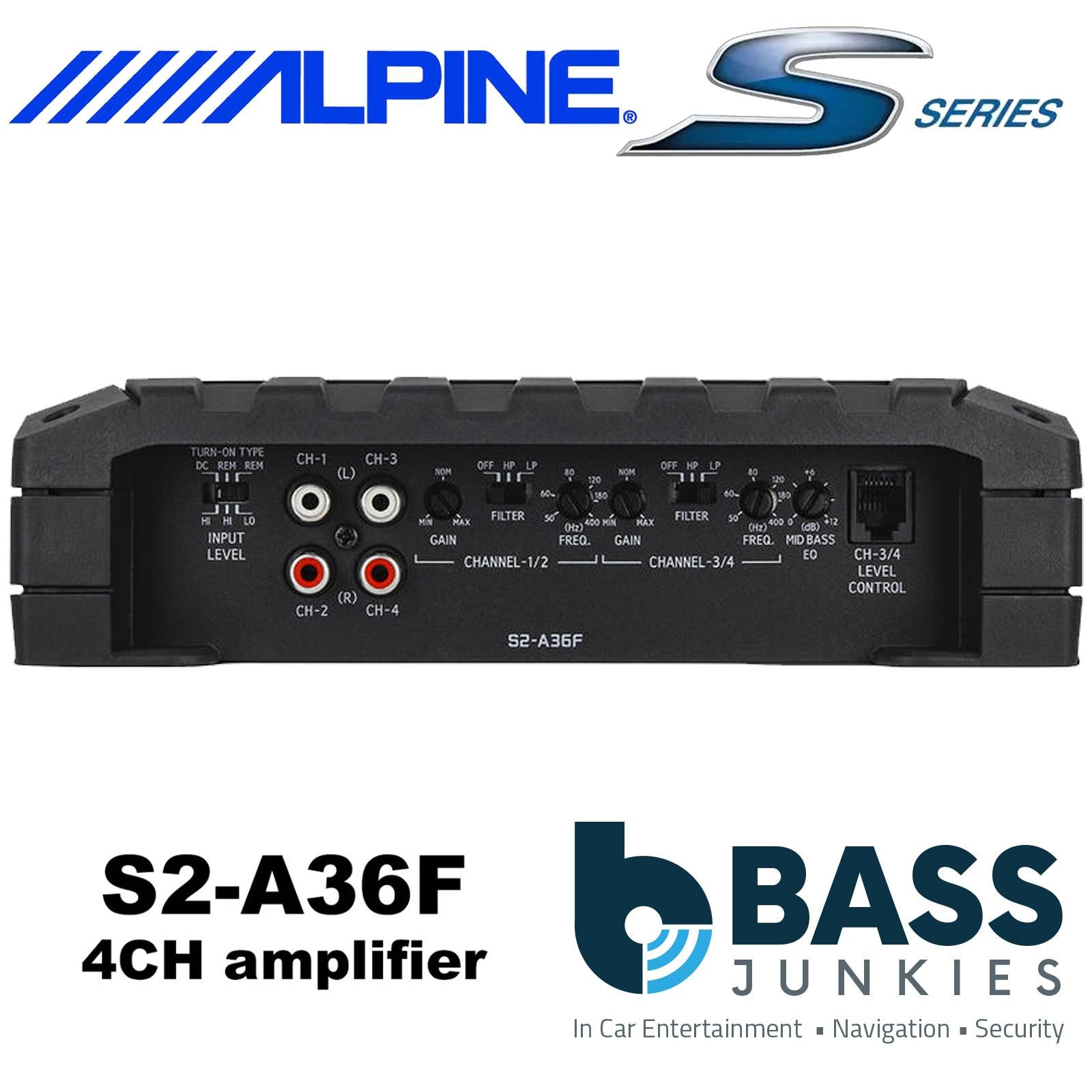 Alpine S2-A36F - 360 Watts RMS 4 Channel Class D Bridgeable Stereo Car Amplifier