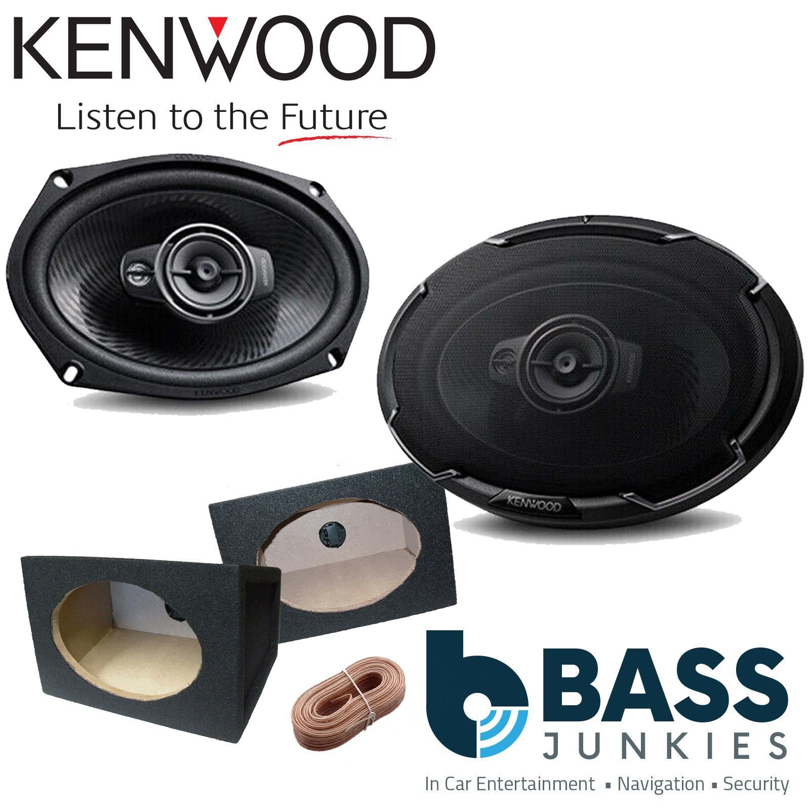 Kenwood KFC-PS6976 6x9" 1100 Watts 3-Way Coaxial Speakers & Black 6x9'' Boxes + 8m 16AWG Speaker Cable