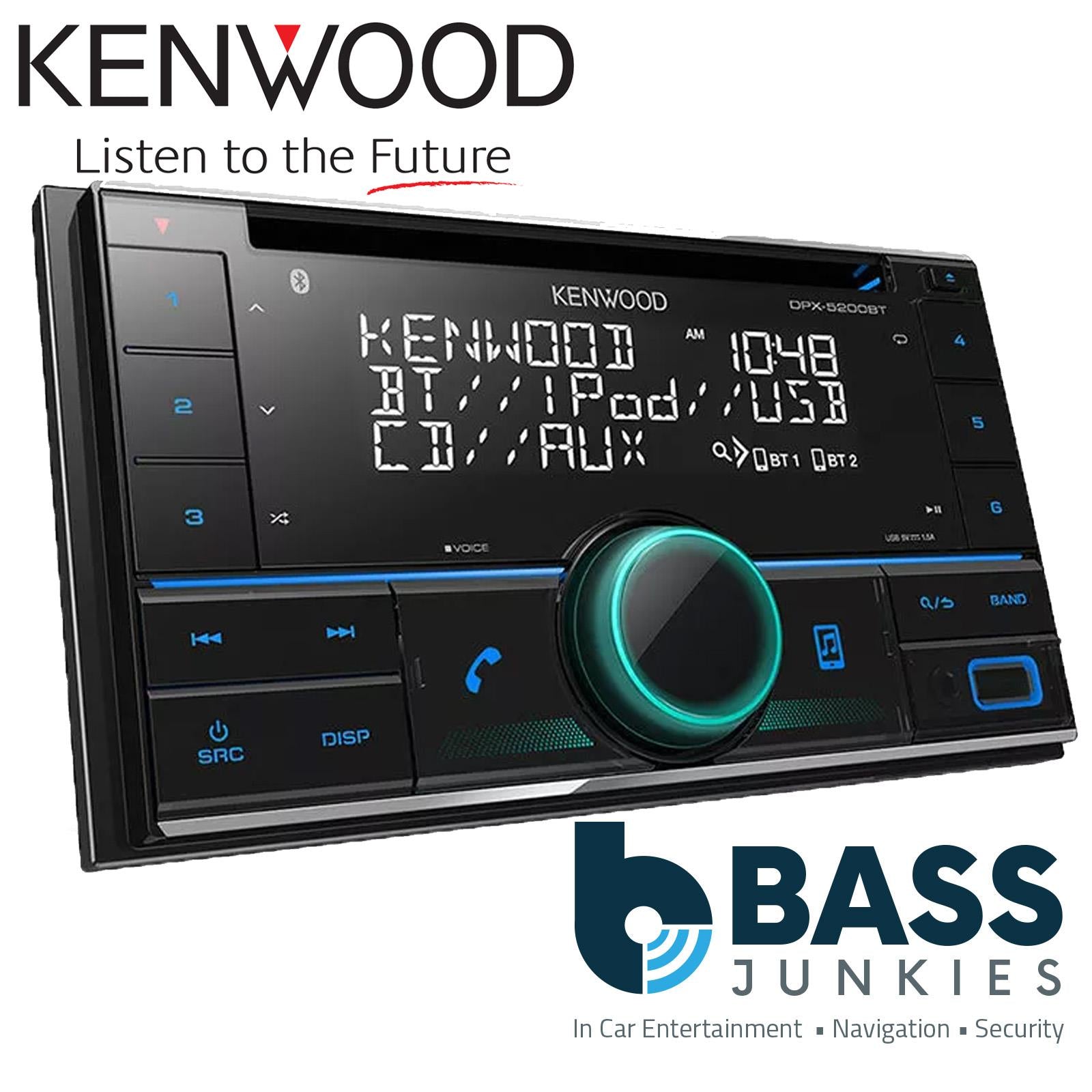 Kenwood DPX-5200BT - 50 x 4 Watts Double Din AUX USB iPhone iPod Android Bluetooth Car Stereo