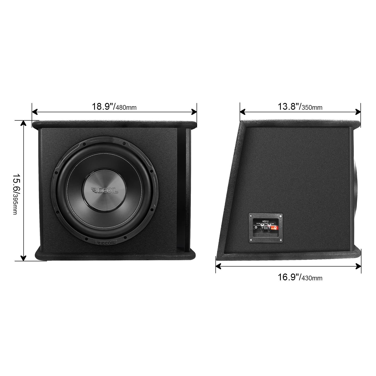 Recoil RS12 - 12" 600 Watts Vented Passive Car Subwoofer Bass Box Enclosure