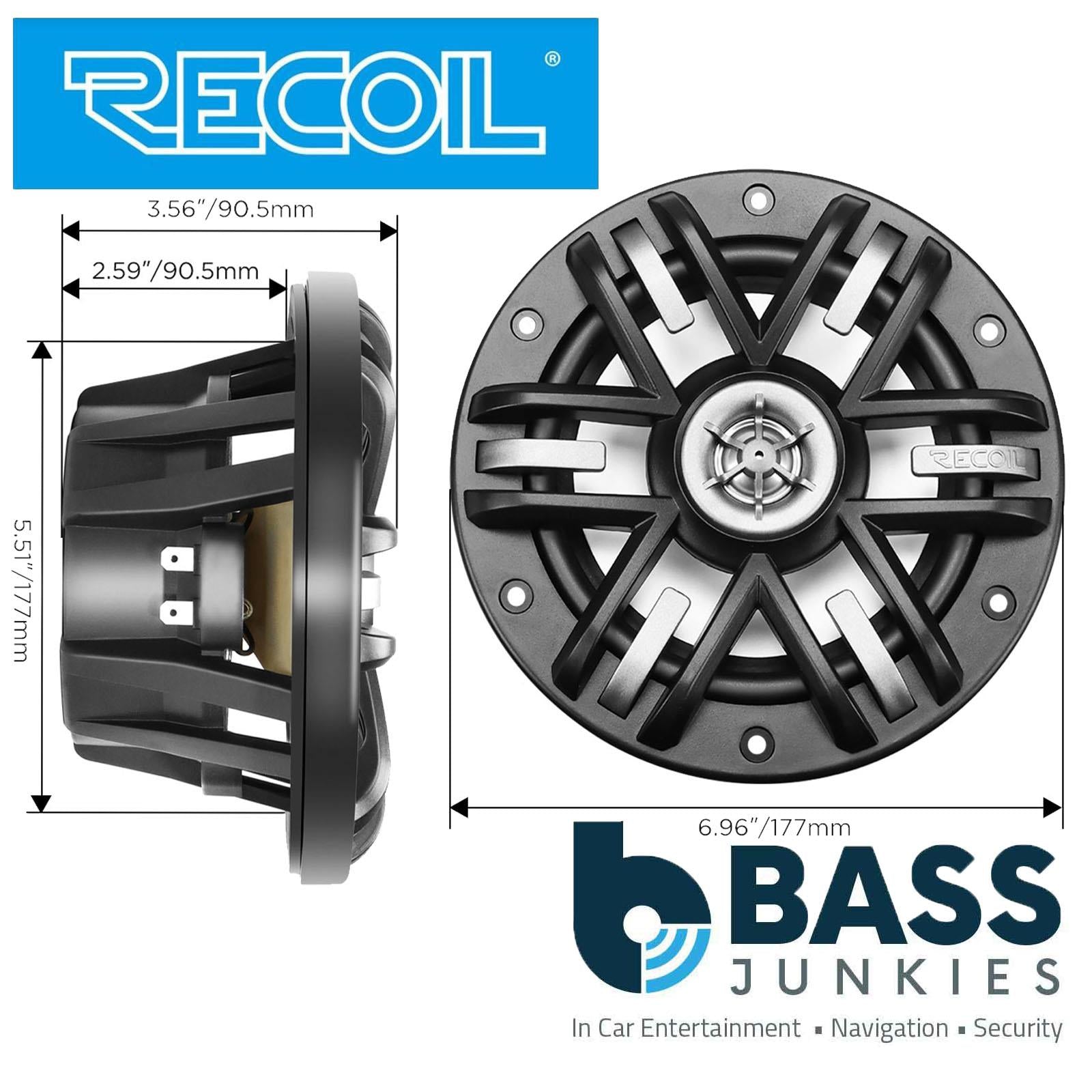 Recoil M0-65B - 240 Watts 6.5" 2 Way Marine Boat Car Speakers with Black Grilles