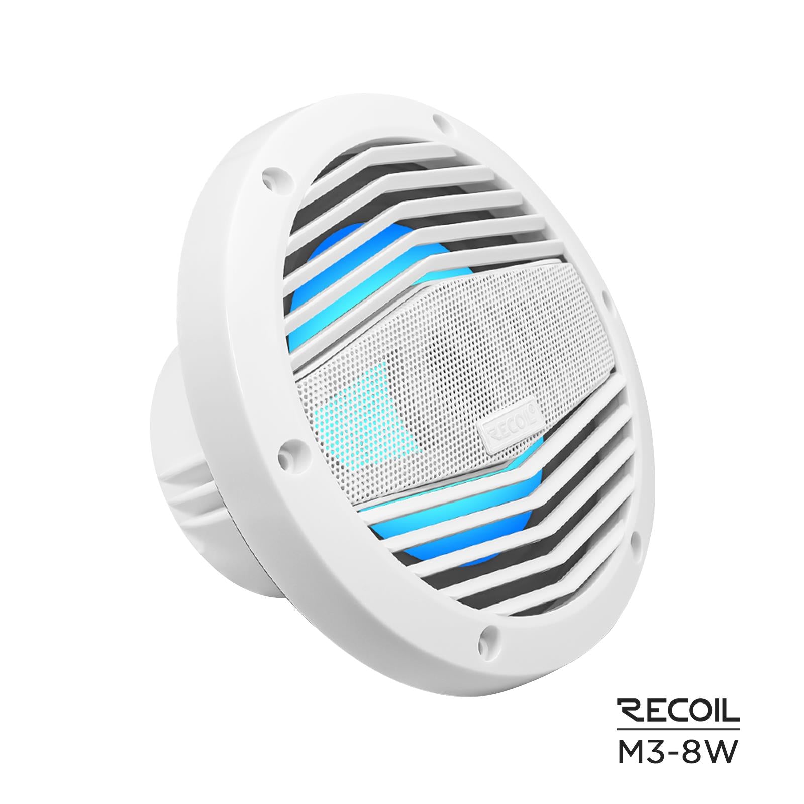 Recoil M3-8W - 8" 20cm White Marine Boat Outdoor Speakers with Built-in RGB LED
