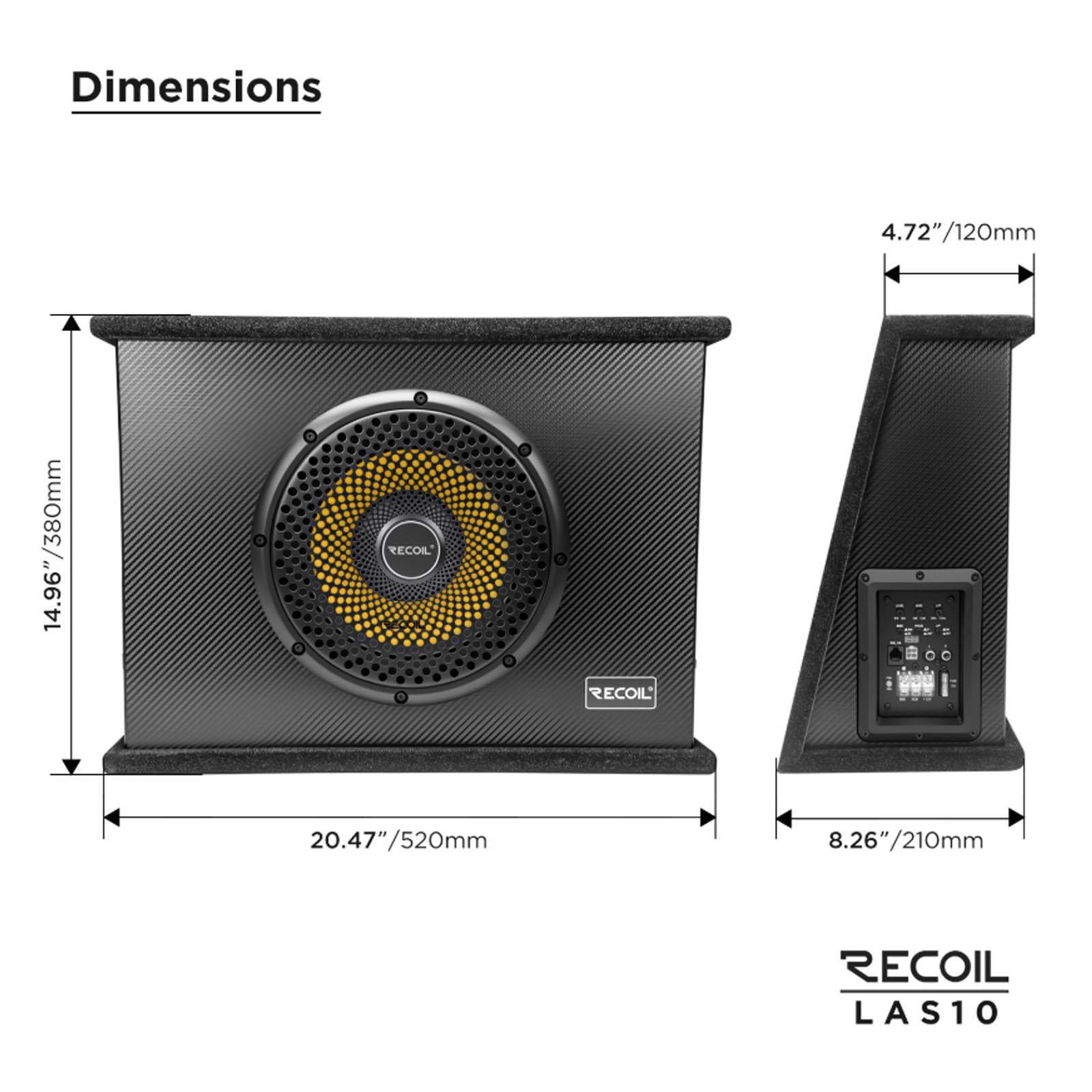 Recoil LAS10 - 10" Shallow Amplified Active 600 Watts Car Van Bass Box Subwoofer Enclosure