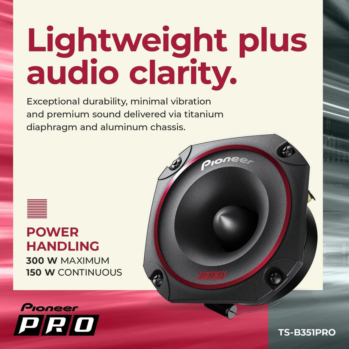 Pioneer TS-B351PRO - P.R.O. Series 3.5" 87mm 600 Watts Titanium Bullet Tweeters Pair