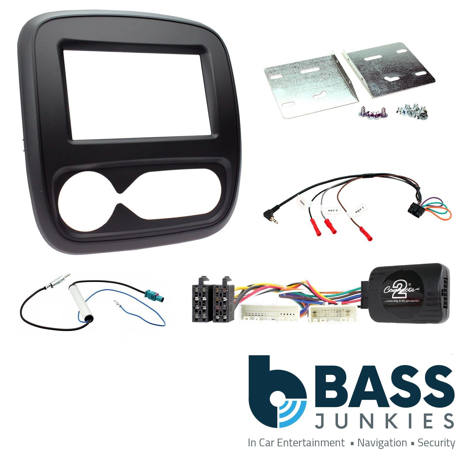 Double Din Stereo Fitting Kit + Steering Wheel Stalk Controls to fit Fiat Talento 2017-21
