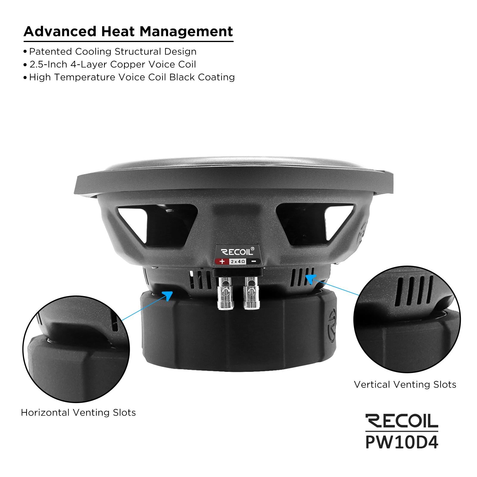 Recoil PW10D4 - 1200 Watts Echo Pro Series 10-Inch Dual 4-ohm Car Subwoofer
