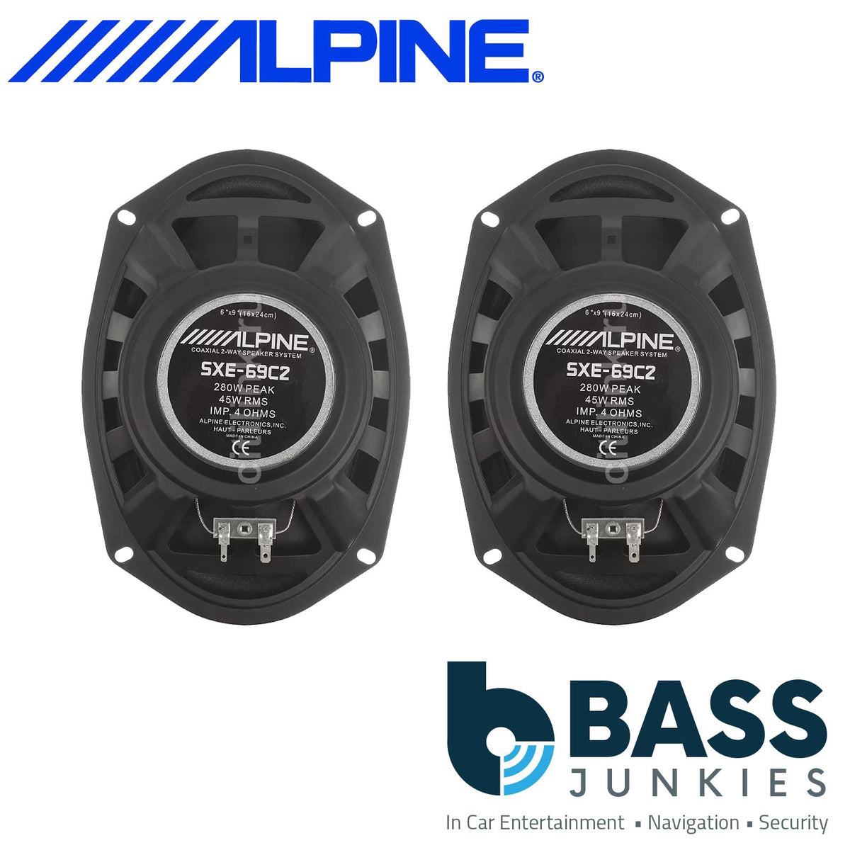 Alpine SXE-69C2 6x9 560 Watts Coaxial Car Speakers with Grey MDF Boxes