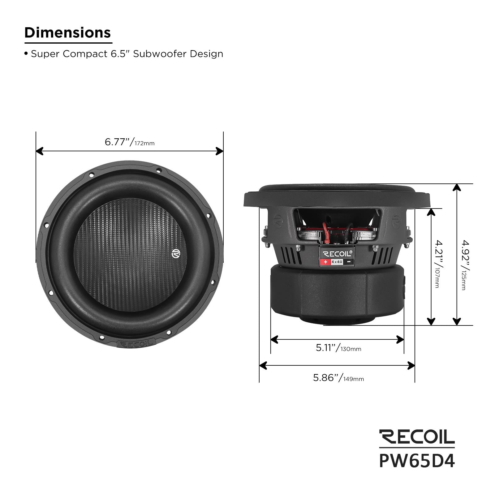 RECOIL PW65D4 - 400 Watts 6.5" 17cm Echo Pro Series Dual 4 Ohm Car Subwoofer