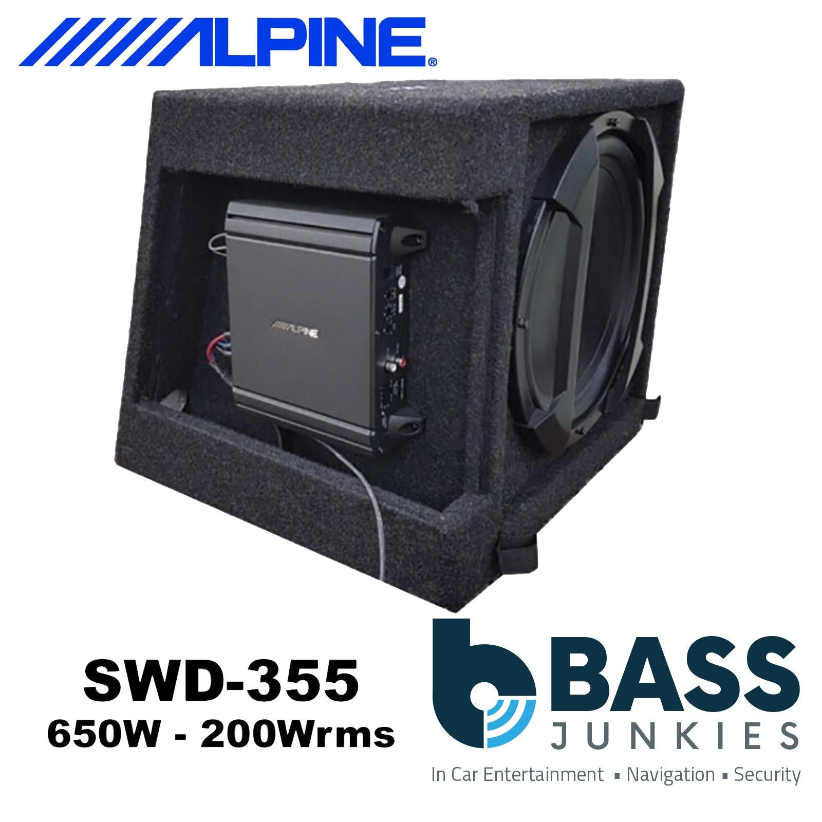 Alpine SWD-355 - 12"  650 Watts Active Amplified Car Subwoofer Bass Box & Amplifer Kit