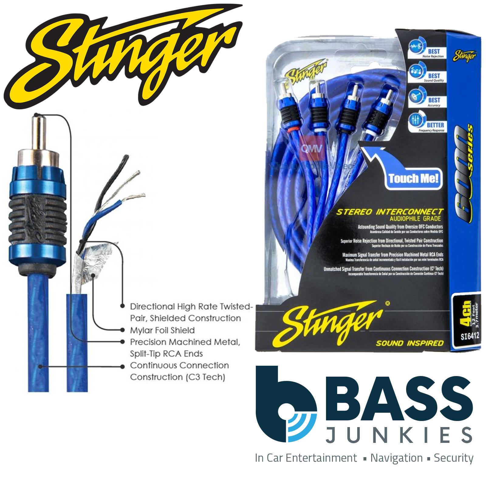 Stinger SI6412 6000 Series 3.66 Metre 12Ft 4CH Shielded Directional Twisted RCA Phono Car Stereo Cable
