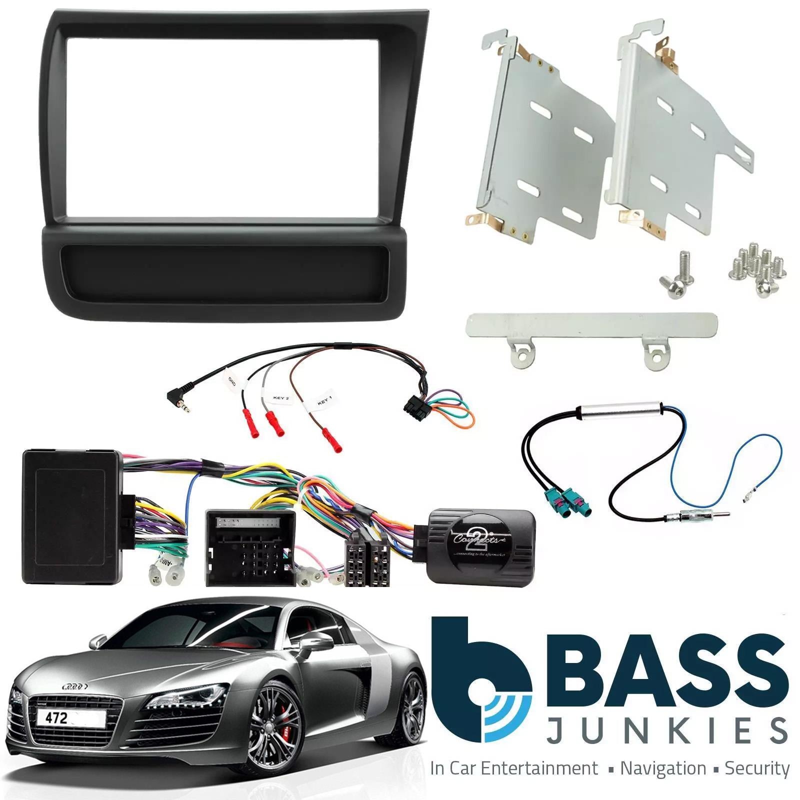 Double Din Stereo Fitting Kit + Steering Wheel Stalk Controls to fit Audi R8 2007-15