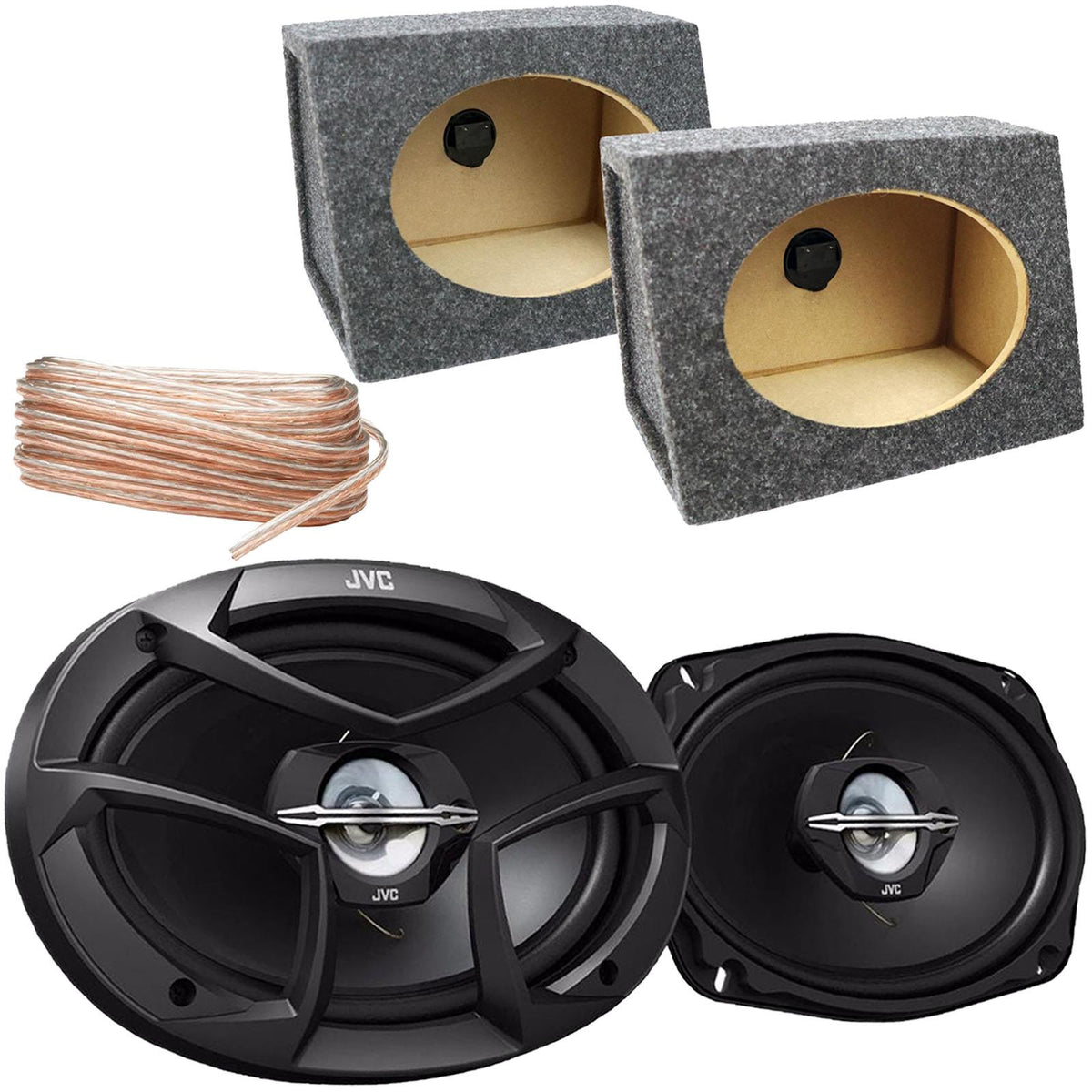 JVC CS-J6930 - 6x9 800 Watts 3-Way Car Speakers with Grey MDF Boxes Pair