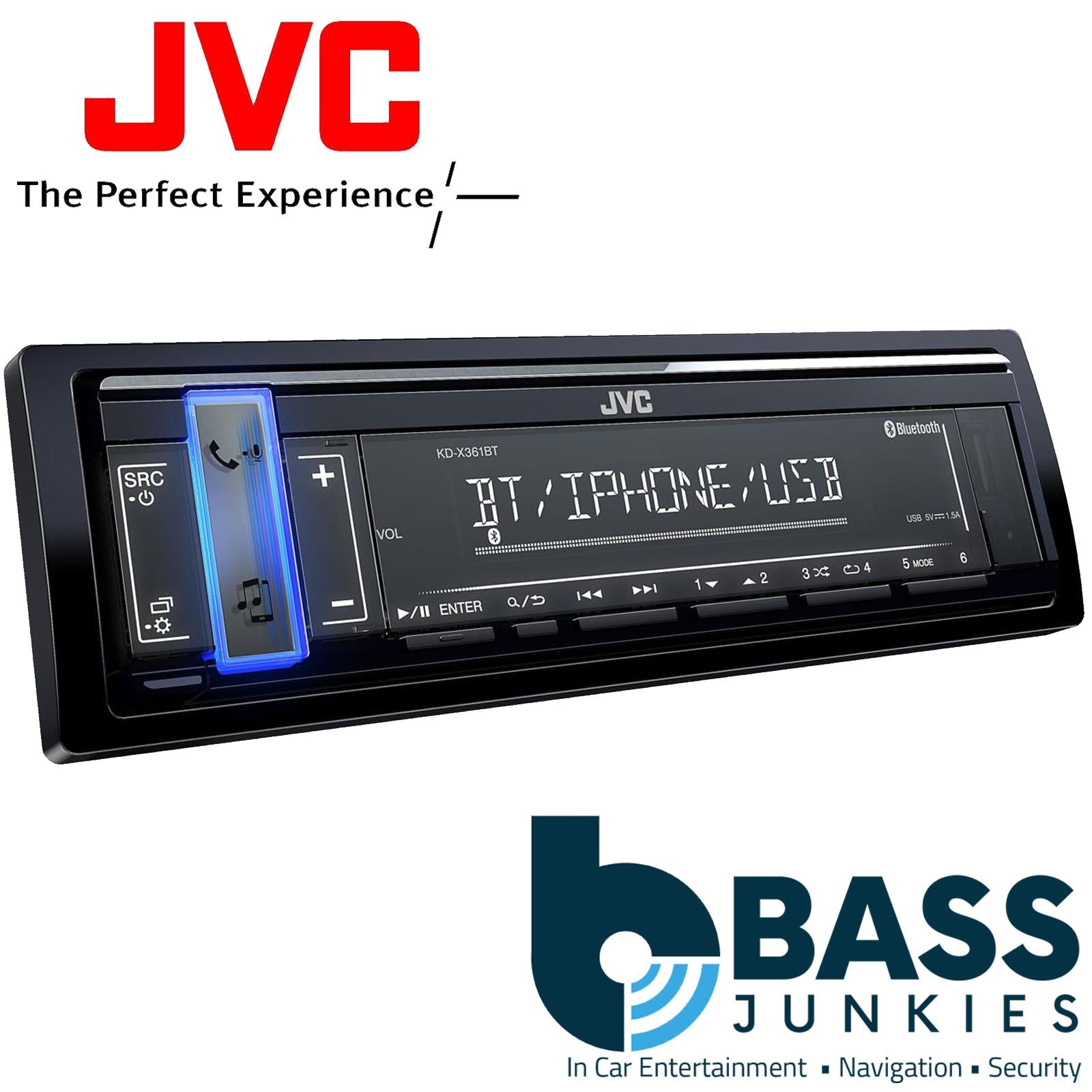JVC REFURBISHED Premium Mechless Tuner Bluetooth, iPhone|Android|Spotify [USB|Steering Wheel Controls ] Bluetooth 2 Phones Full-Time Connection with Voice Dialing iPod/iPhone Music Playback
