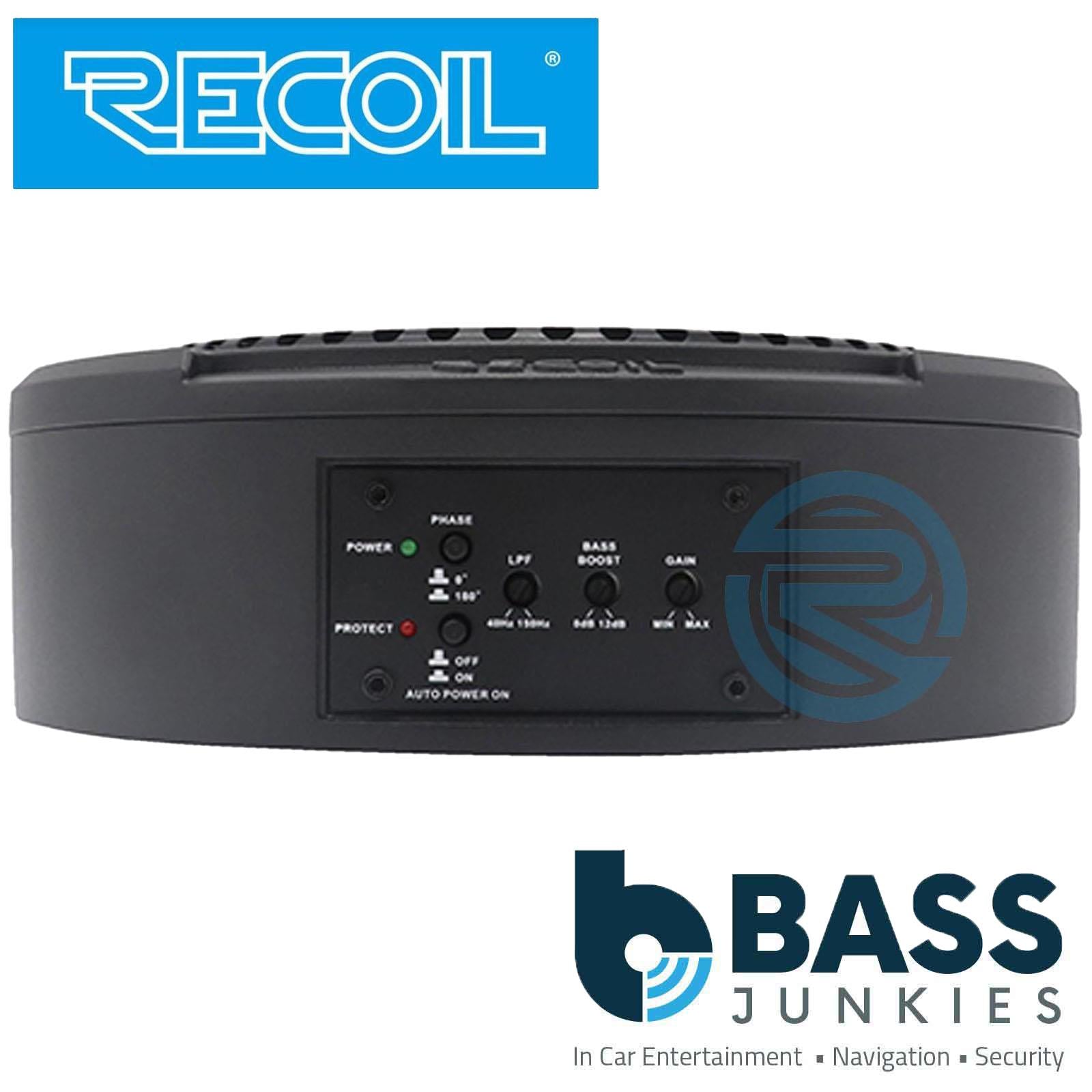 Recoil SL1708 400 Watts 8" 20cm Car Under Seat Amplified Subwoofer & Wiring Kit