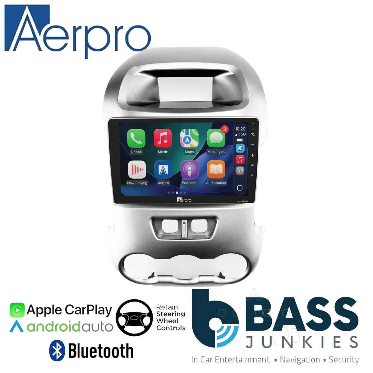 Aerpro 9" DAB CarPlay Android Car Stereo Kit For Ford Ranger 12 Onwards Silver
