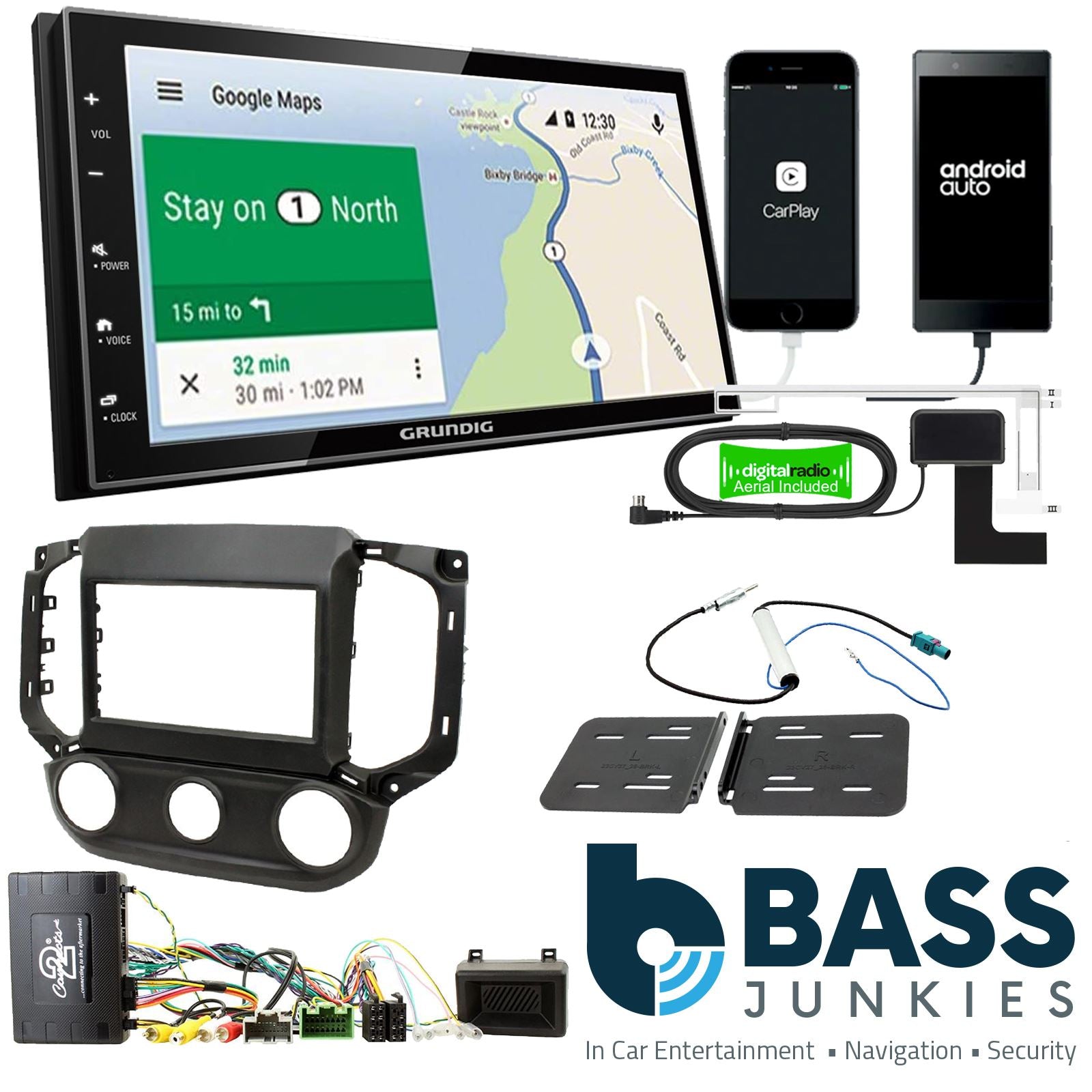 Grundig 6.8" Apple Android Double Din Stereo Fitting Kit + Steering Wheel Stalk Controls to fit Chevrolet S-10 2016-21 | Chevrolet Colorado 2016-20
