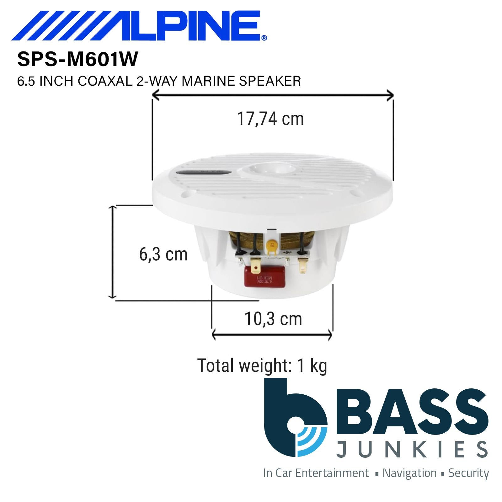 Alpine SPS-M601W - 220 Watts 16.5cm 6.5" 2-Way Boat Yacht Marine Speakers Pair