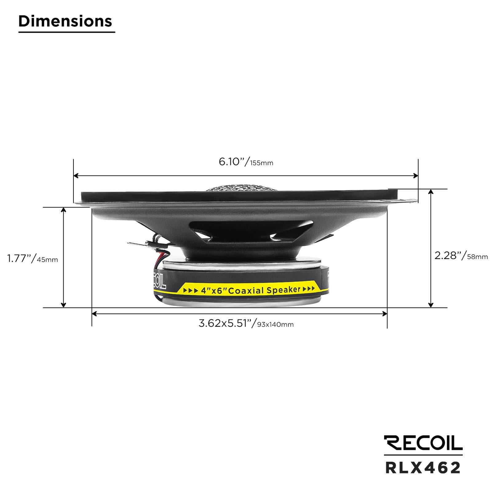 Recoil RLX462 - 100 Watts 4x6" Inch 2 Way Coaxial Car Door Speakers Pair