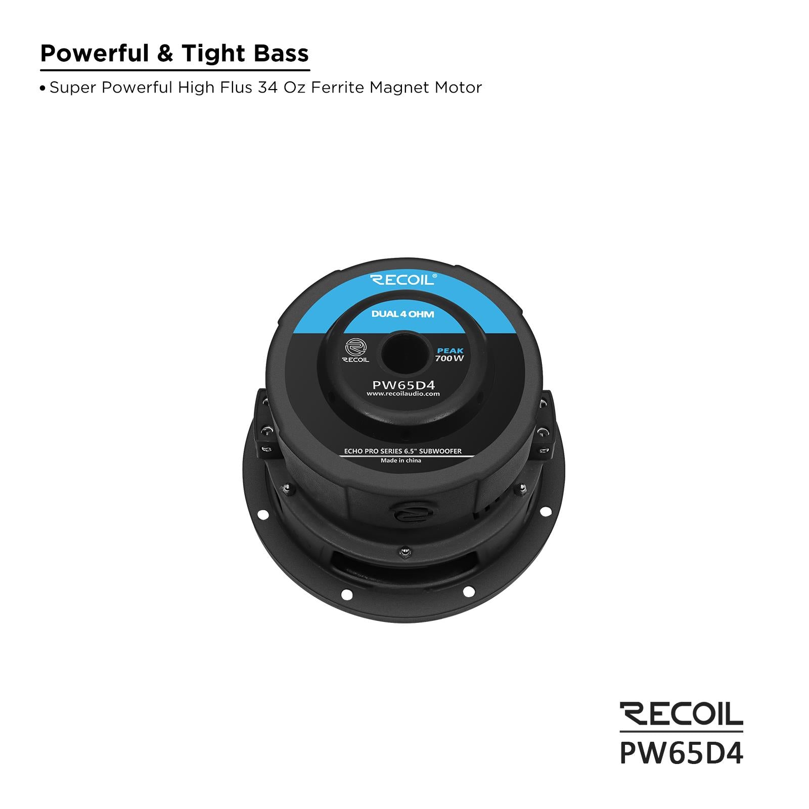 RECOIL PW65D4 - 400 Watts 6.5" 17cm Echo Pro Series Dual 4 Ohm Car Subwoofer