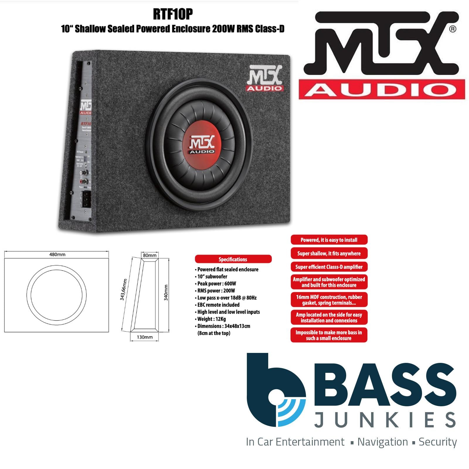 MTX RTF10P - 10" 600 Watts Road Thunder Amplified Car Powered Flat Enclosure