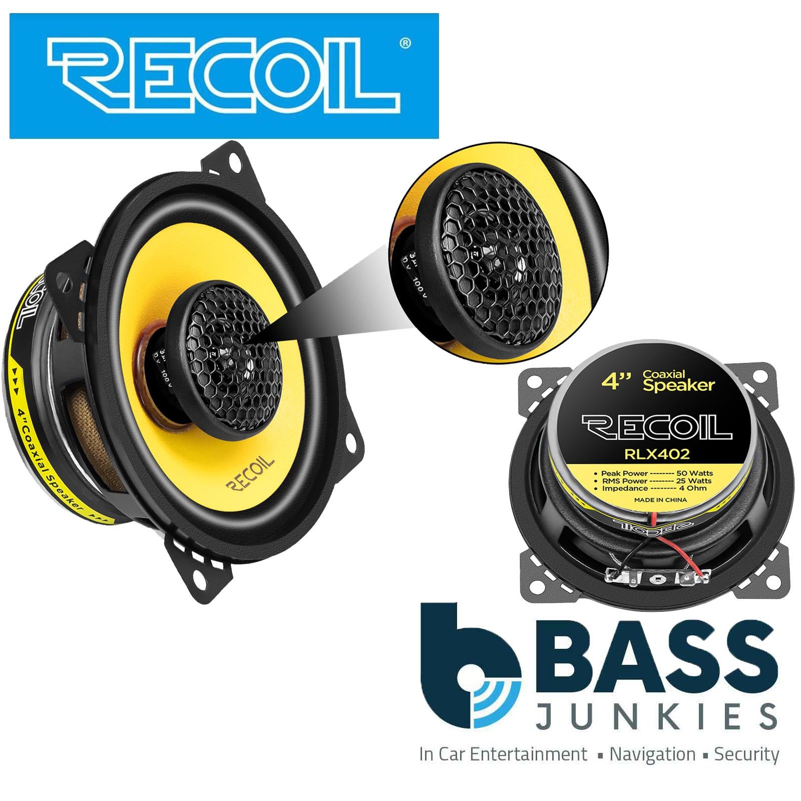 Recoil RLX402 - 120 Watts 4" Inch 10cm 2-Way Coaxial Car Door Speakers Pair