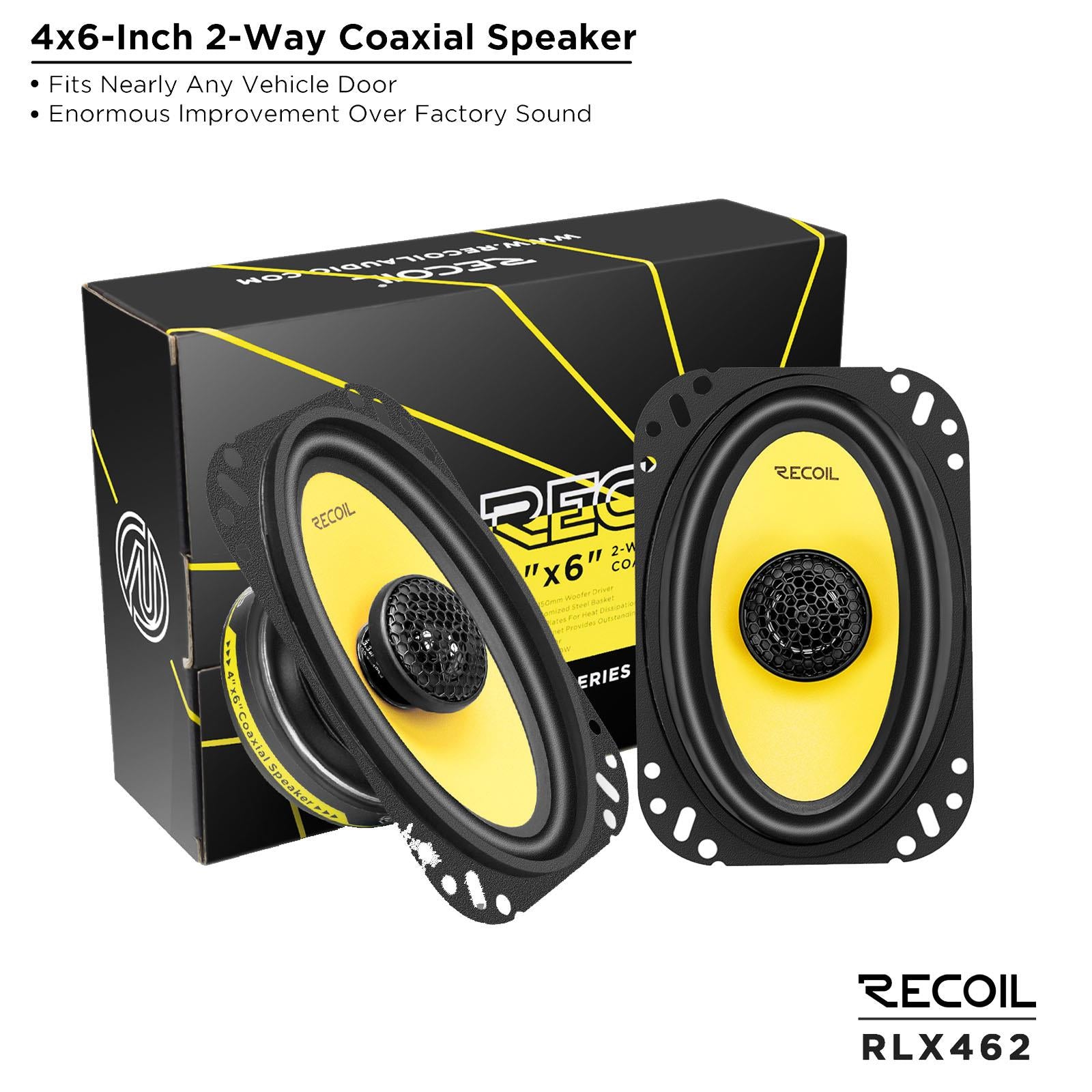 Recoil RLX462 - 100 Watts 4x6" Inch 2 Way Coaxial Car Door Speakers Pair