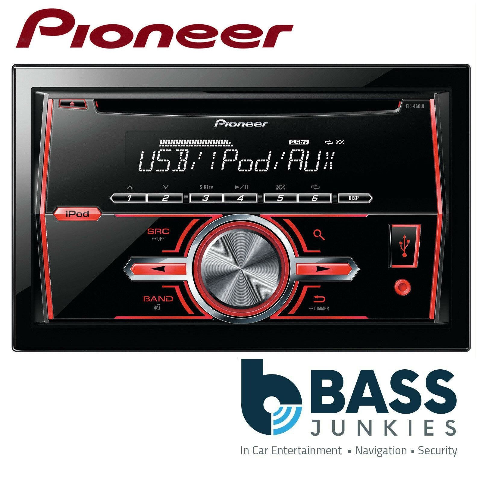 Pioneer FH-460UI - Double Din USB CD MP3 AUX Car Stereo Radio Player Red Display