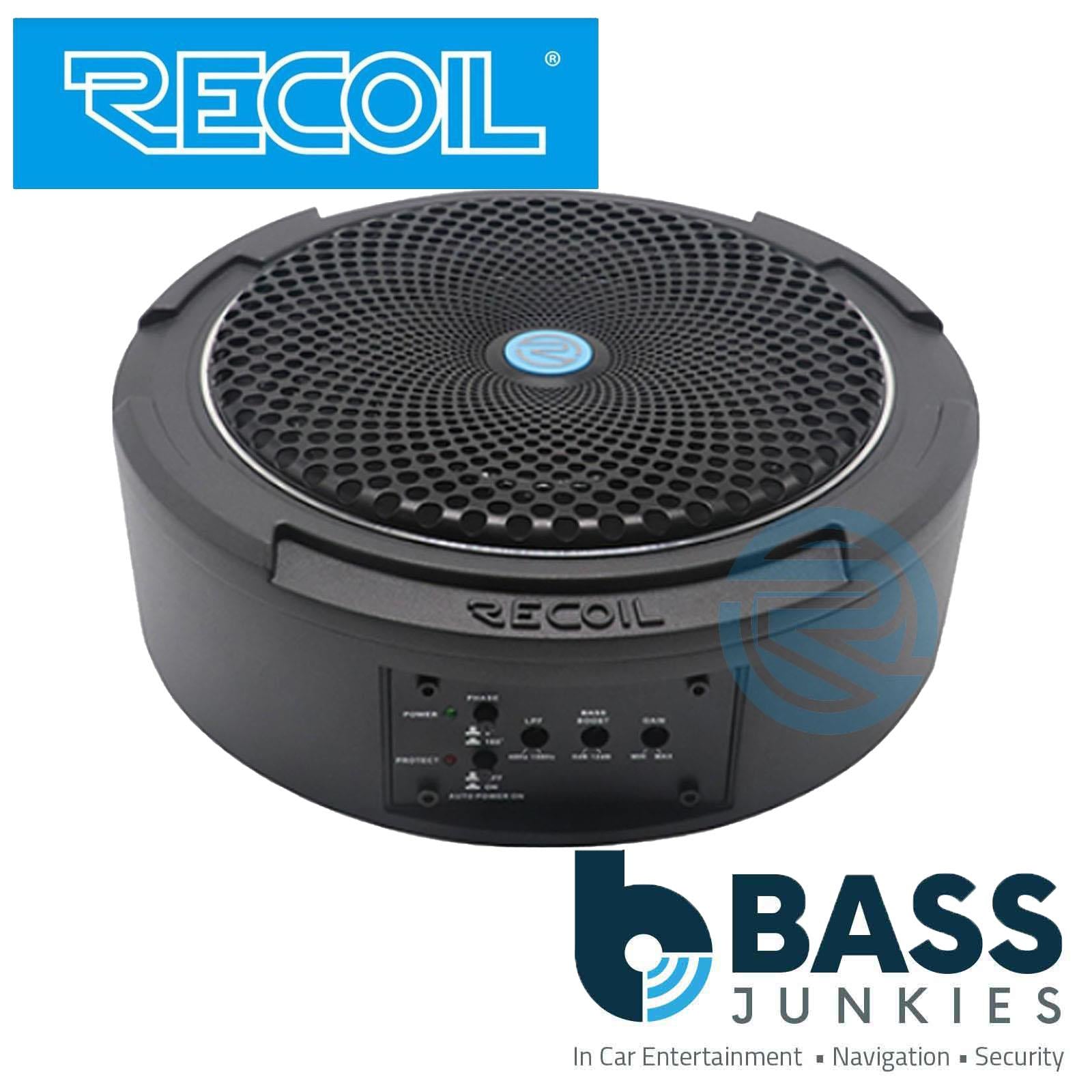Recoil SL1708 400 Watts 8" 20cm Car Under Seat Amplified Subwoofer & Wiring Kit