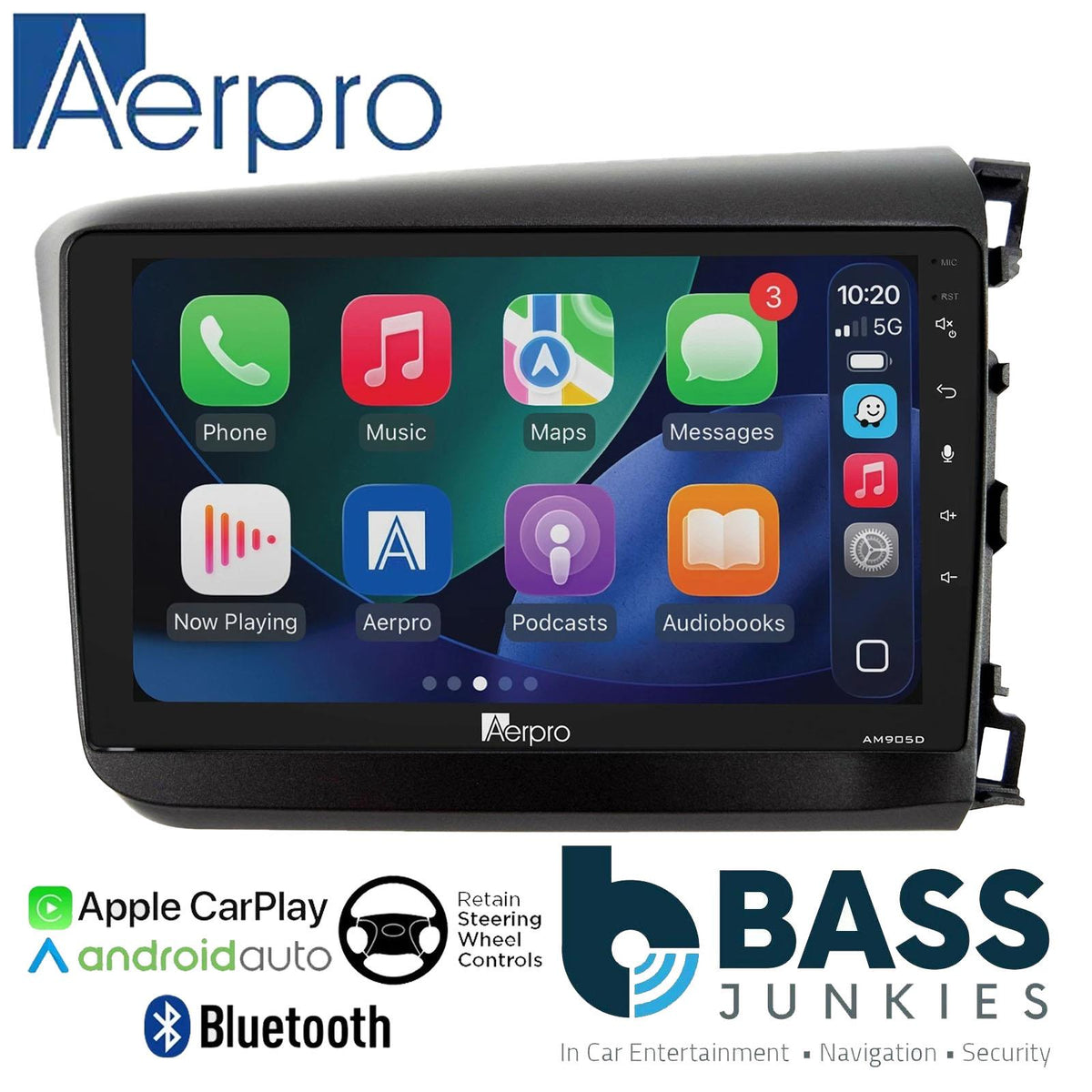 Aerpro 9" DAB CarPlay Android Car Stereo Fitting Kit For Honda Civic 12 Onwards