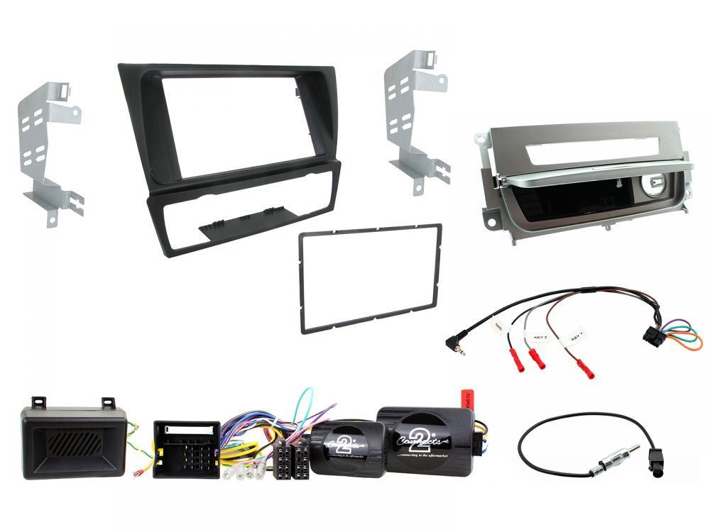 Connects 2 CTKBM12 - BMW 3 Series E90/E91/E92/E93 2005 - 2012 Double Din Facia & Steering wheel Interface Fitting Installation Kit (Silver Ashtray)