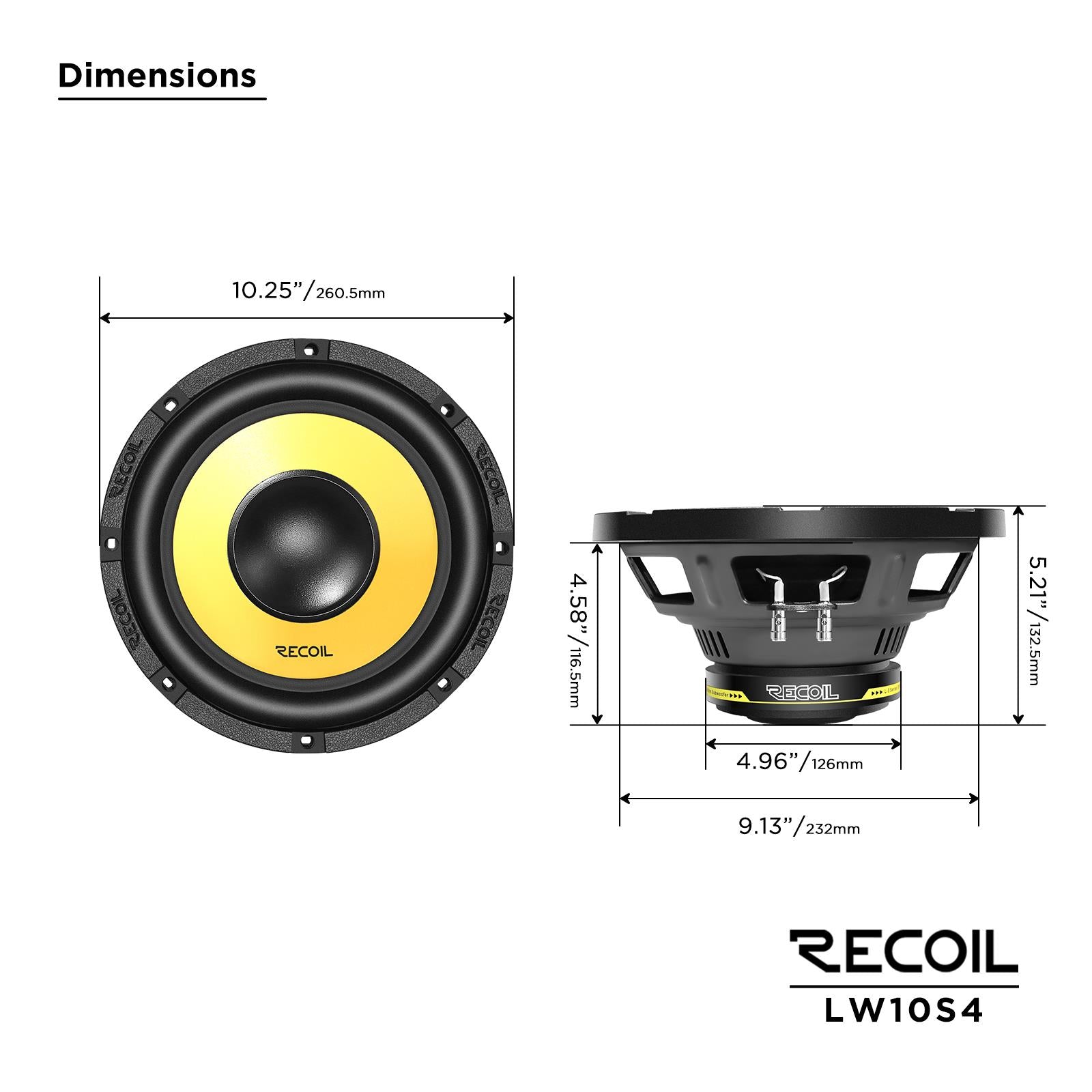 Recoil LW10S4 - 200 Watts 10" 25cm Single Voice Coil 4-Ohm Car Sub Subwoofer