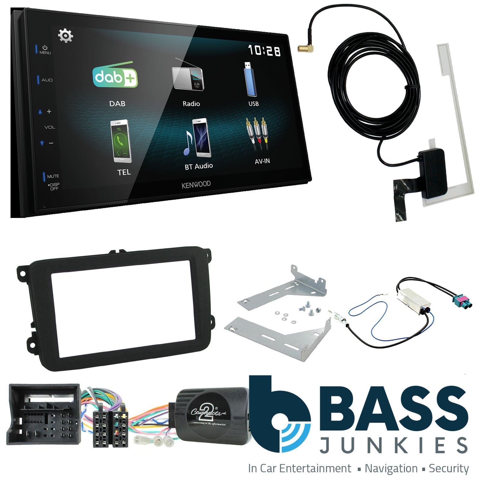 Kenwood DMX-125DAB + Connects2 Double Din + SWC fits Volkswagen Caddy 15-20|Transporter 15-|Beetle 15-|Jetta 11-18|Tiguan 15-20|Sharan 15-21