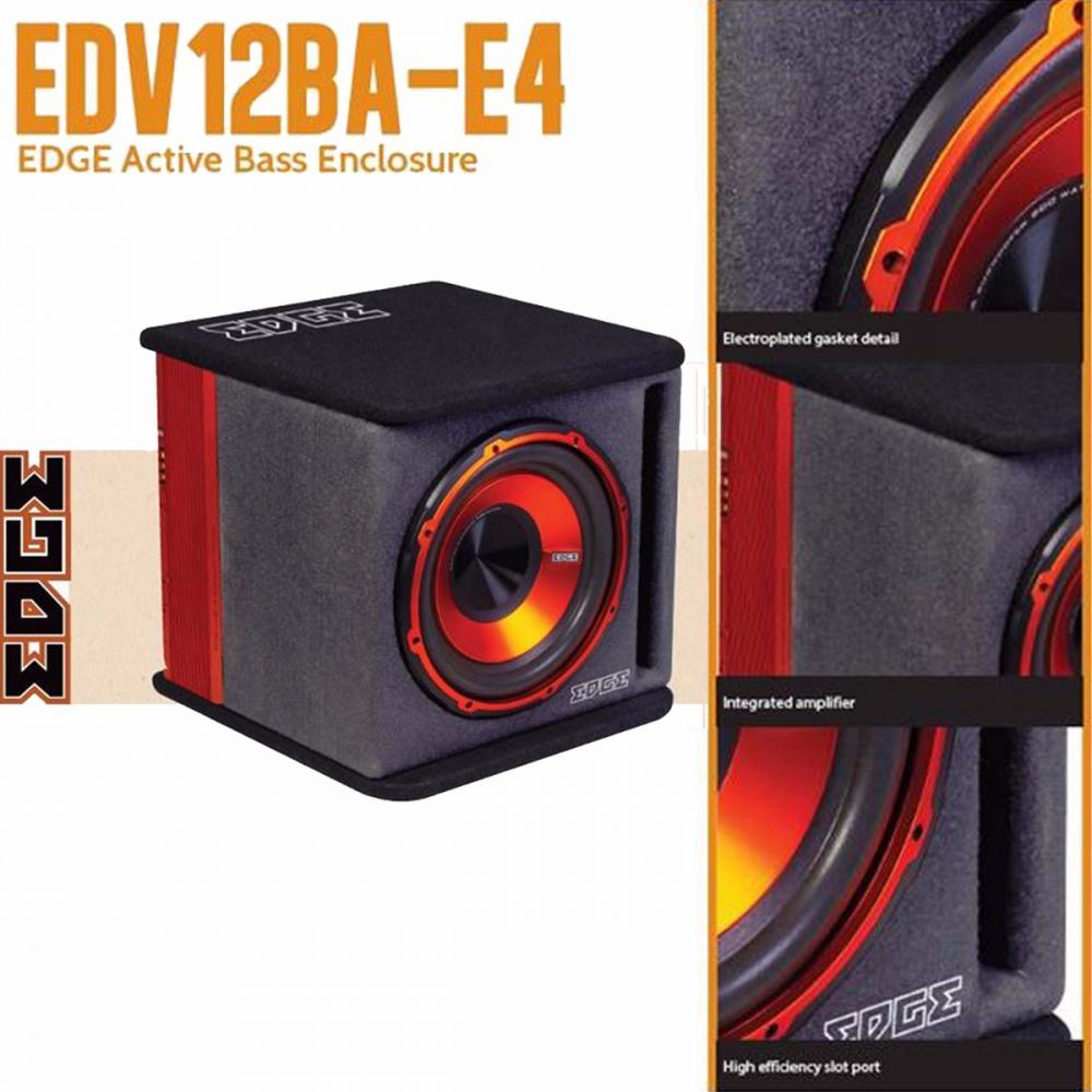 EDGE EDV12BA-E4 - 900 Watts 30 cm 12” Amplified Active Enclosure Car Subwoofer Bass Box with Slot Port