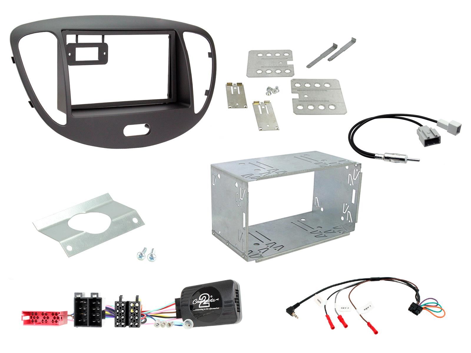 Grundig 6.8" Apple Android Double Din Stereo Fitting Kit + Steering Wheel Stalk Controls to fit Hyundai i10 2008-13