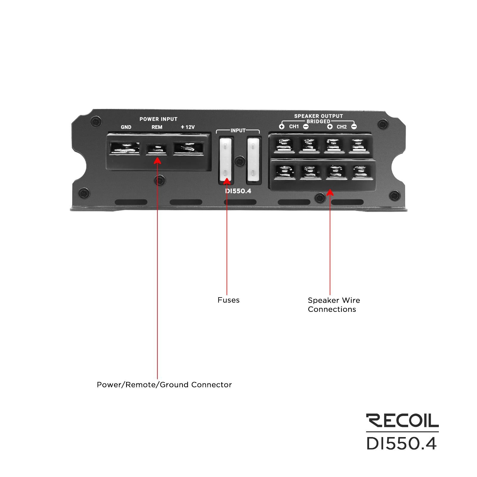 Recoil DI550.4 - 1040 Watts 4-Channel 2-4 Ohm Stable Class-D Car Amp Amplifier