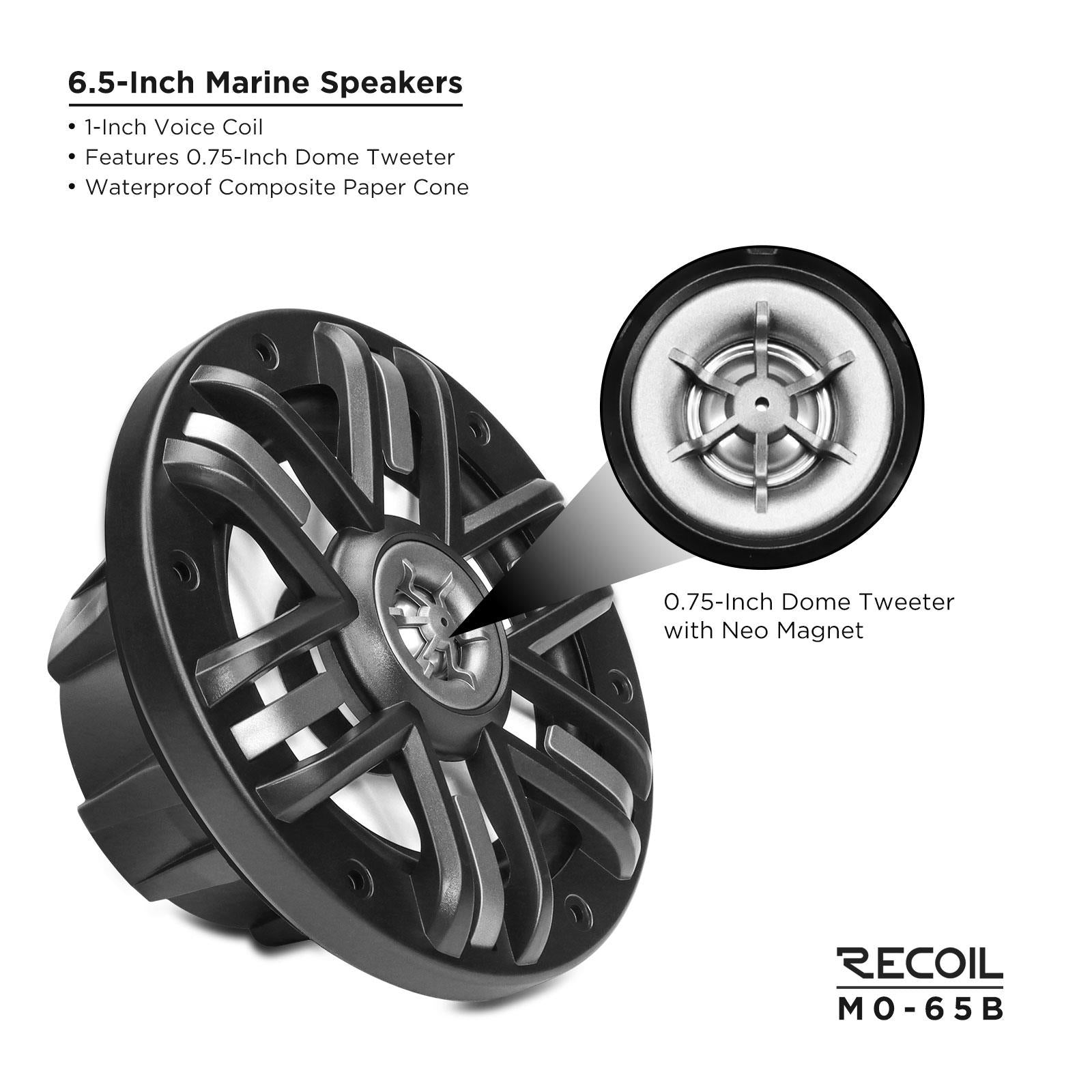 Recoil M0-65B - 240 Watts 6.5" 2 Way Marine Boat Car Speakers with Black Grilles