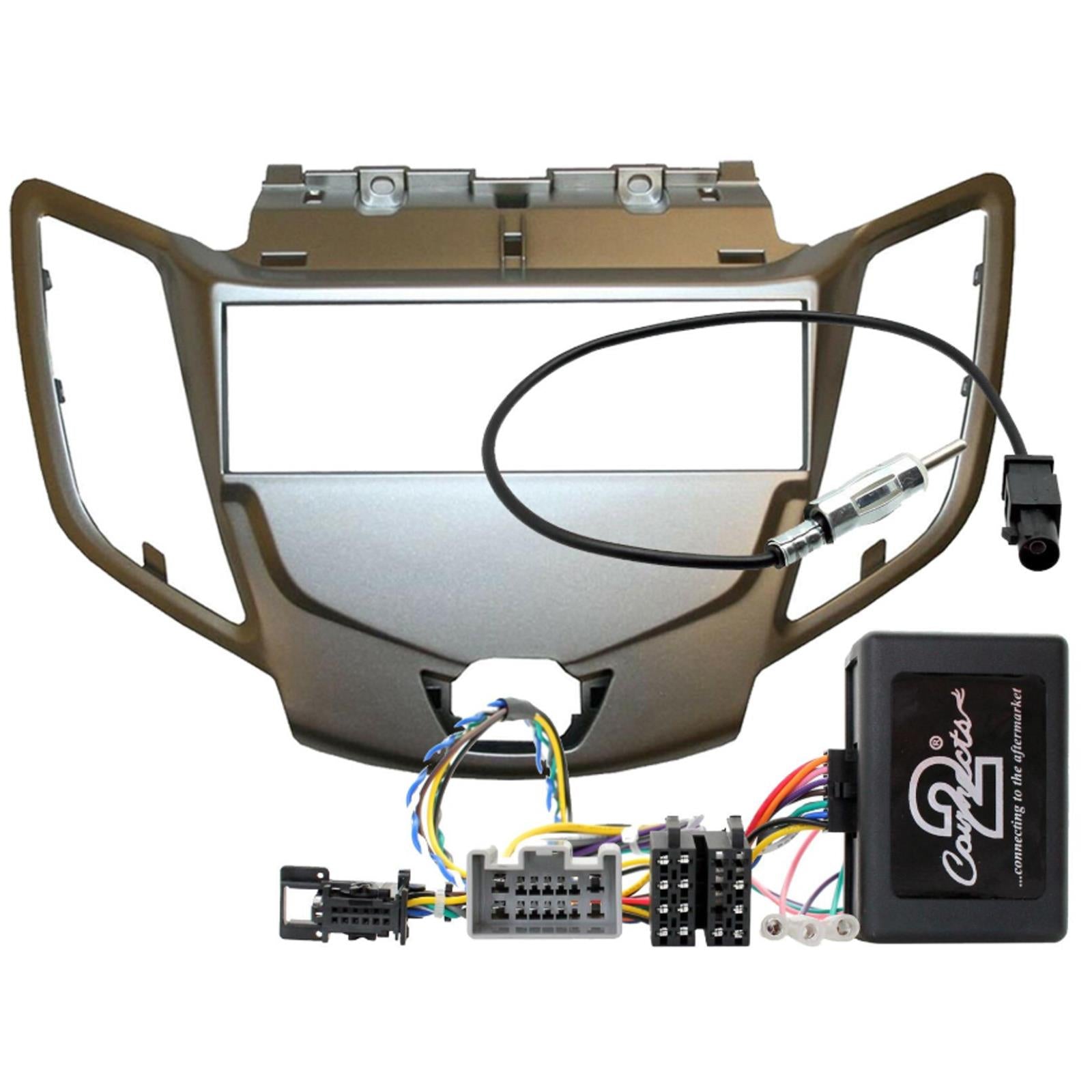 Ford Fiesta MK7 2008-2010 Single Din Car Stereo Silver Fascia & Steering Wheel Kit