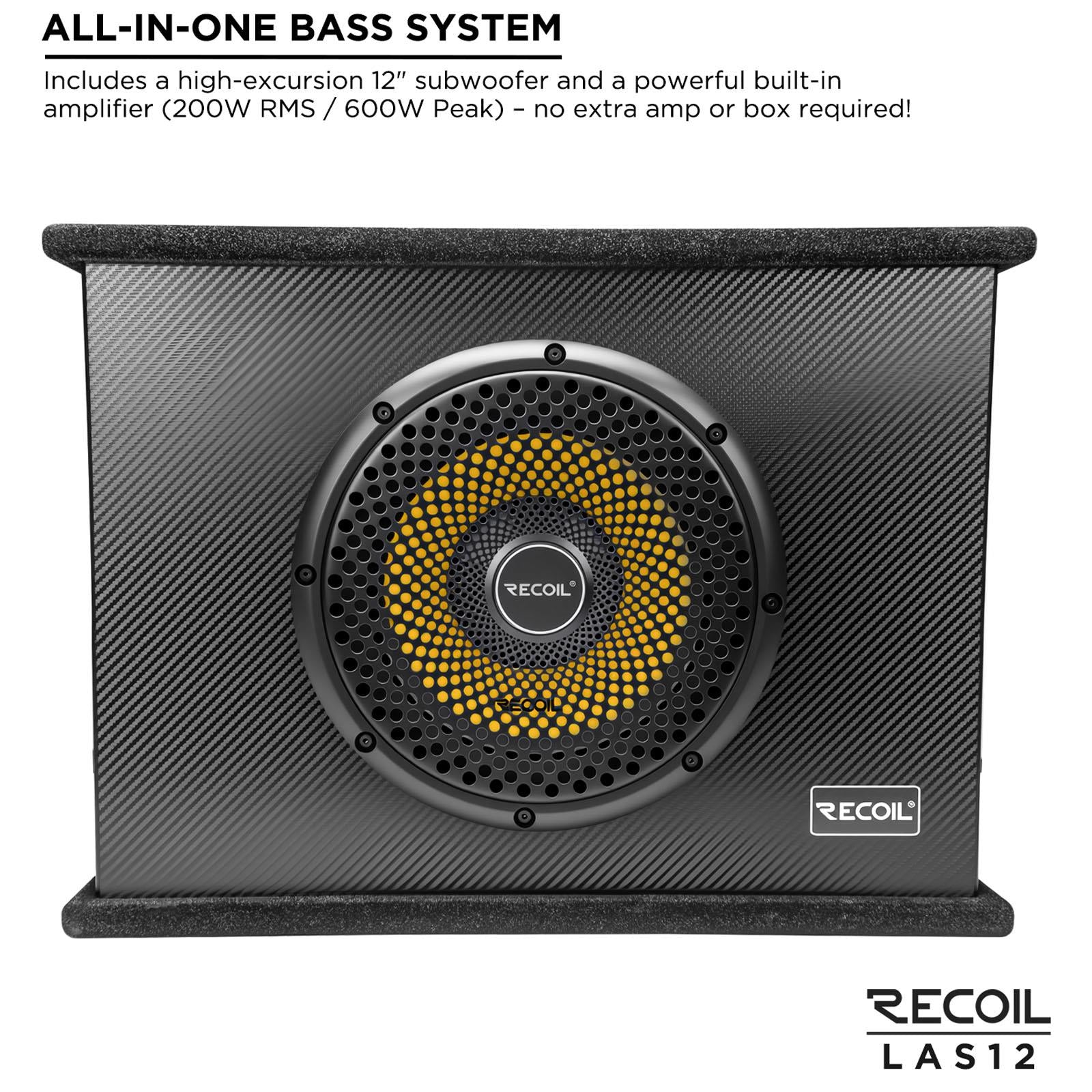 Recoil12" Shallow Active Sub Subwoofer 200 Watts 2Ohm Car Van Bass Enclosure