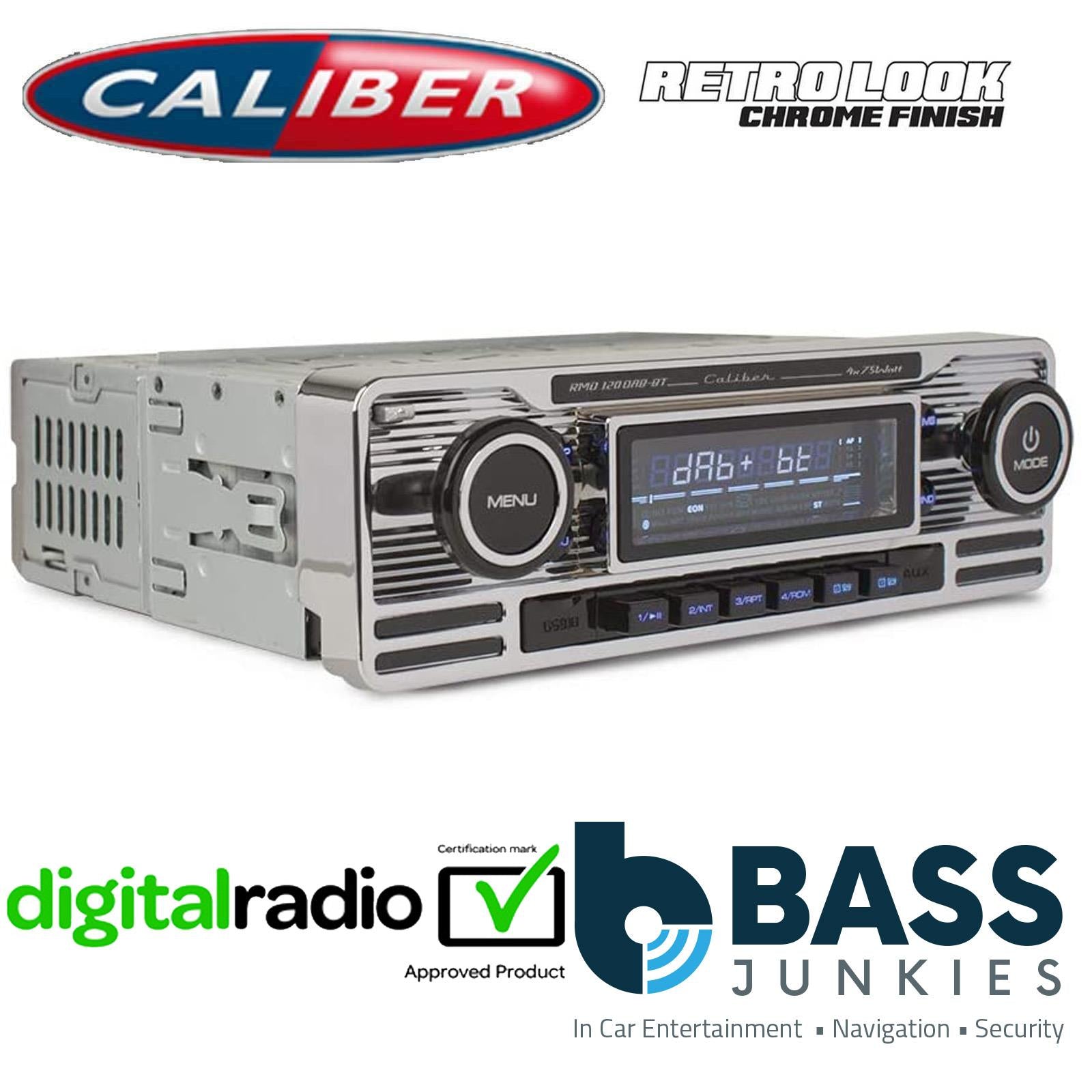 Caliber  RMD120DAB-BT - Retro Style DAB BLUETOOTH USB 75x4 W Car Stereo Radio Player CHROME Finish