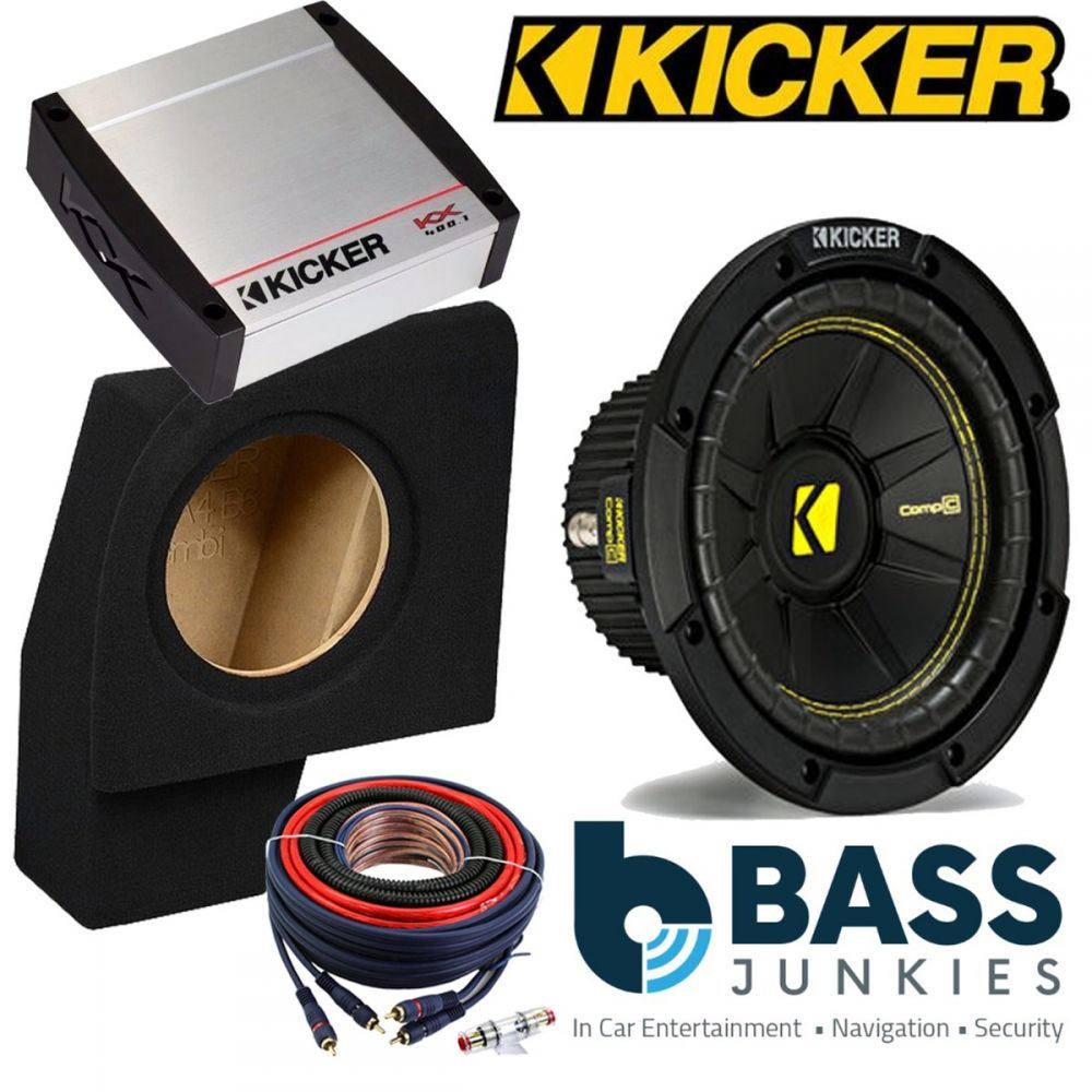 Audi A4 B6 2000-2006 Kicker CWCS104 - CompC 10" 25cm 500 Watts Car Subwoofer Custom Bass Box Kit & Kicker KX400.1 400 Watts Monoblock Class D Car Amplifier