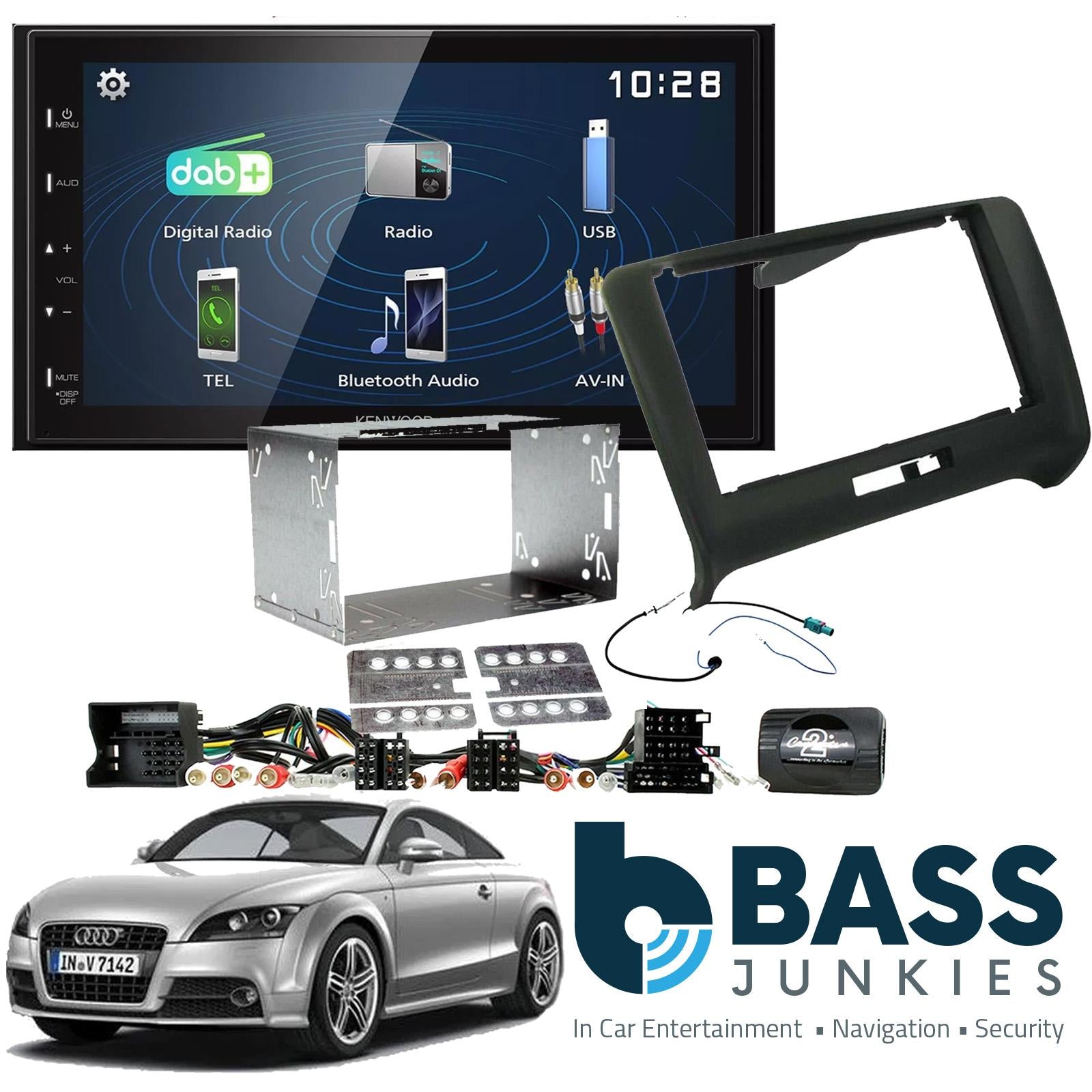 Connects2 CTKAU03 - Audi TT MK2 8J 2006 - 2014 Double Din Fascia Panel & Steering Wheel Interface with Kenwood 6.8" USB DAB Android Mirroring Touchscreen Upgrade Kit