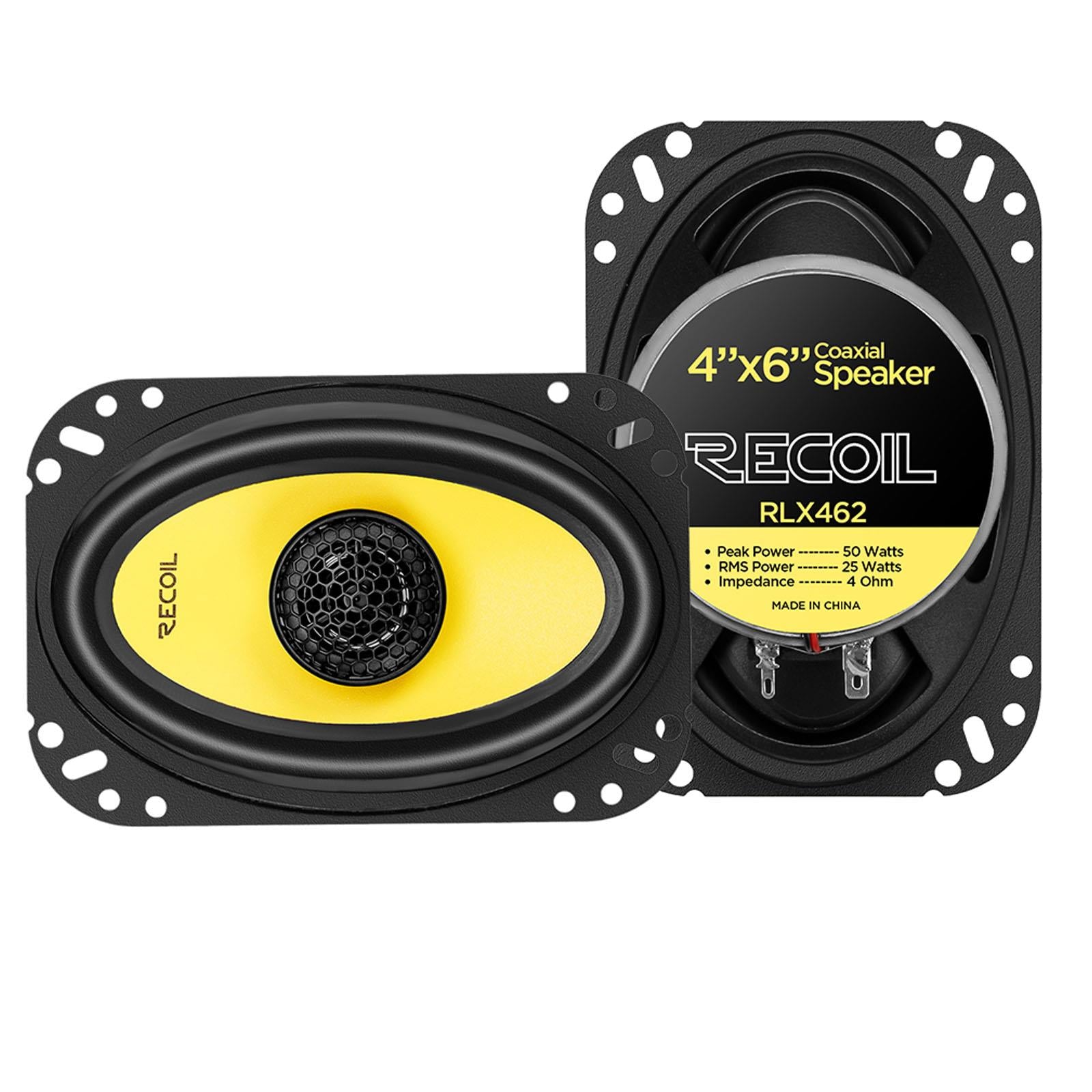 Recoil RLX462 - 100 Watts 4x6" Inch 2 Way Coaxial Car Door Speakers Pair