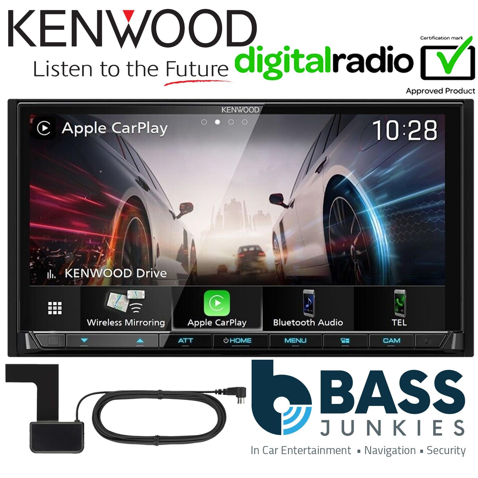 Kenwood DMX8021DABS 7" Screen CarPlay Android Bluetooth DAB+ Car Stereo & Aerial