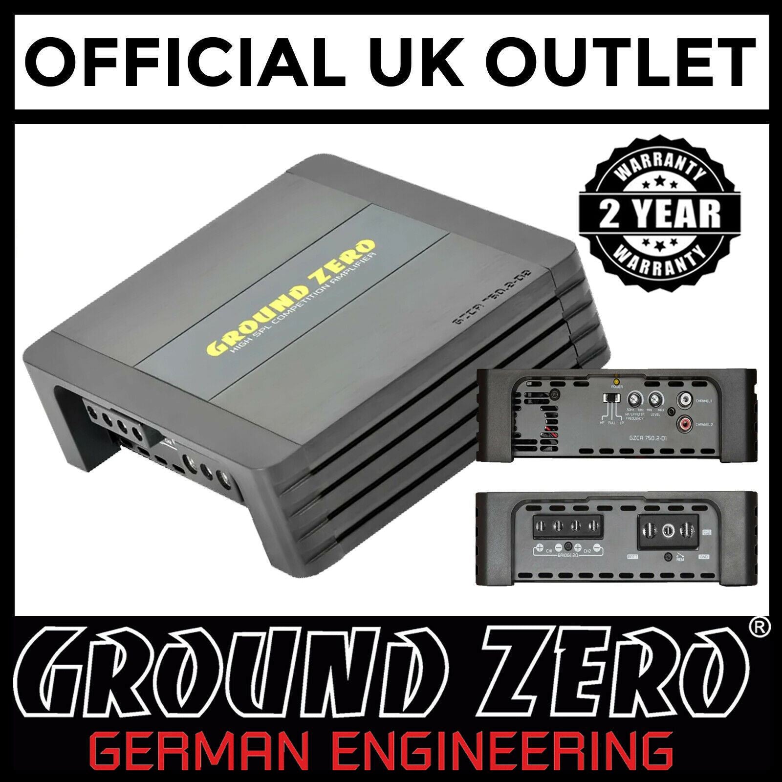 Ground Zero GZCA 750.2-D2 - 750 Watts 2-Channel Competition SPL Car Amplifier