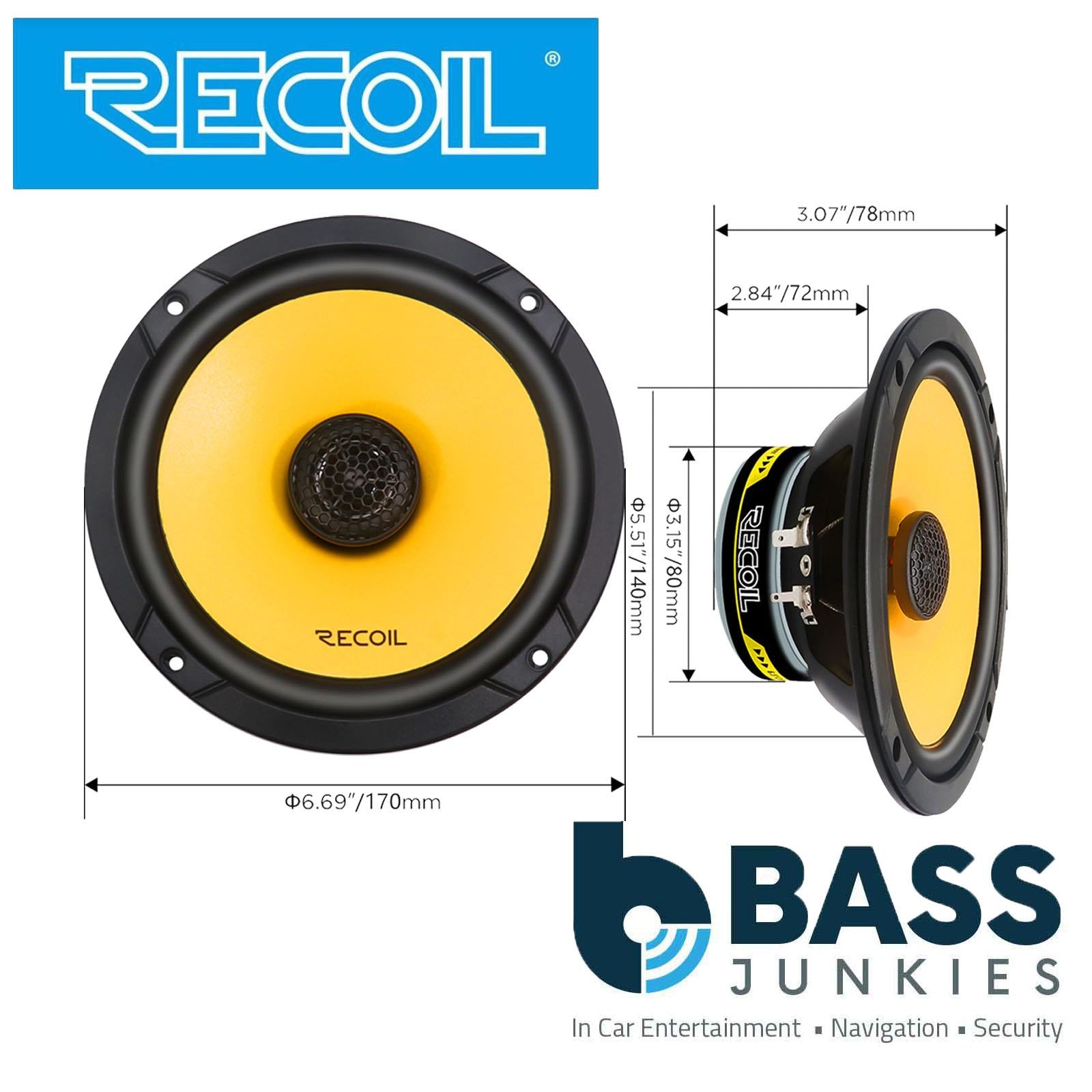 Recoil RLX65 - 160 Watts 6.5" 17cm Yellow Cone 2 Way Car Door Shelf Speakers Pair