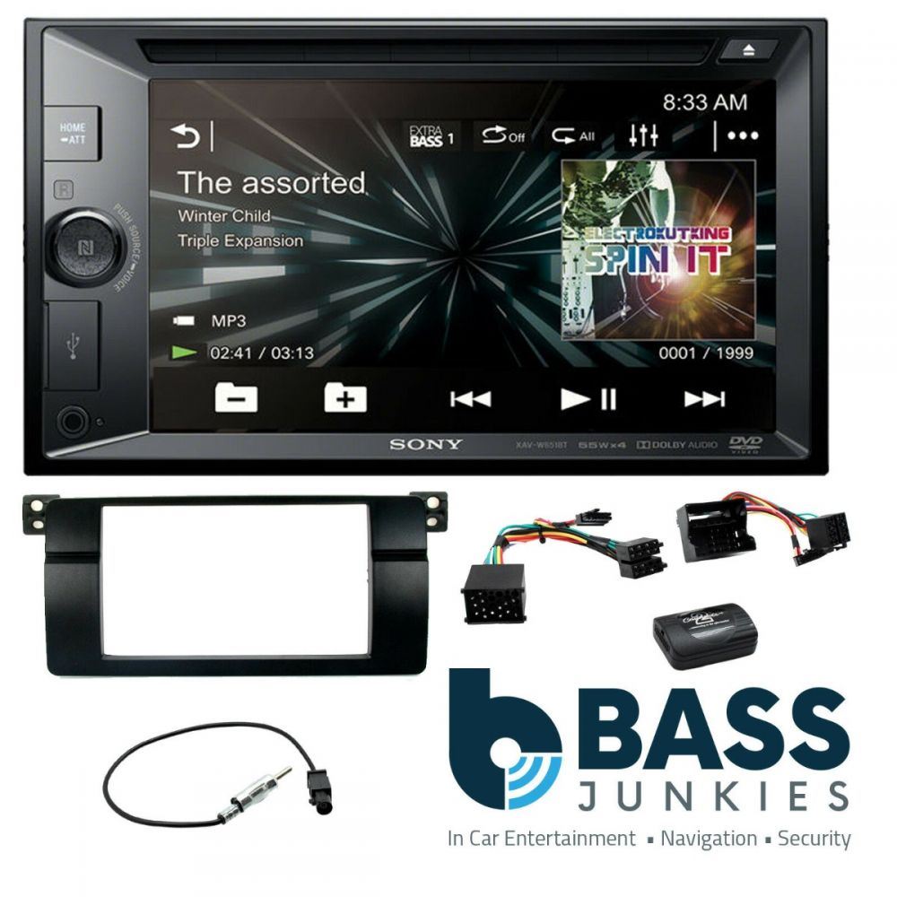 BMW 3 Series E46 Sony DVD Bluetooth USB Car Stereo Double Din Fascia Panel & Steering Wheel Interface Kit